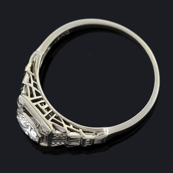 Art Deco 18K White Gold & Diamond Engagement Ring 0.36ct - Vintage Style Wedding Band for Women, Perfect for Proposals, Anniversaries & Bridal Jewelry Gifts