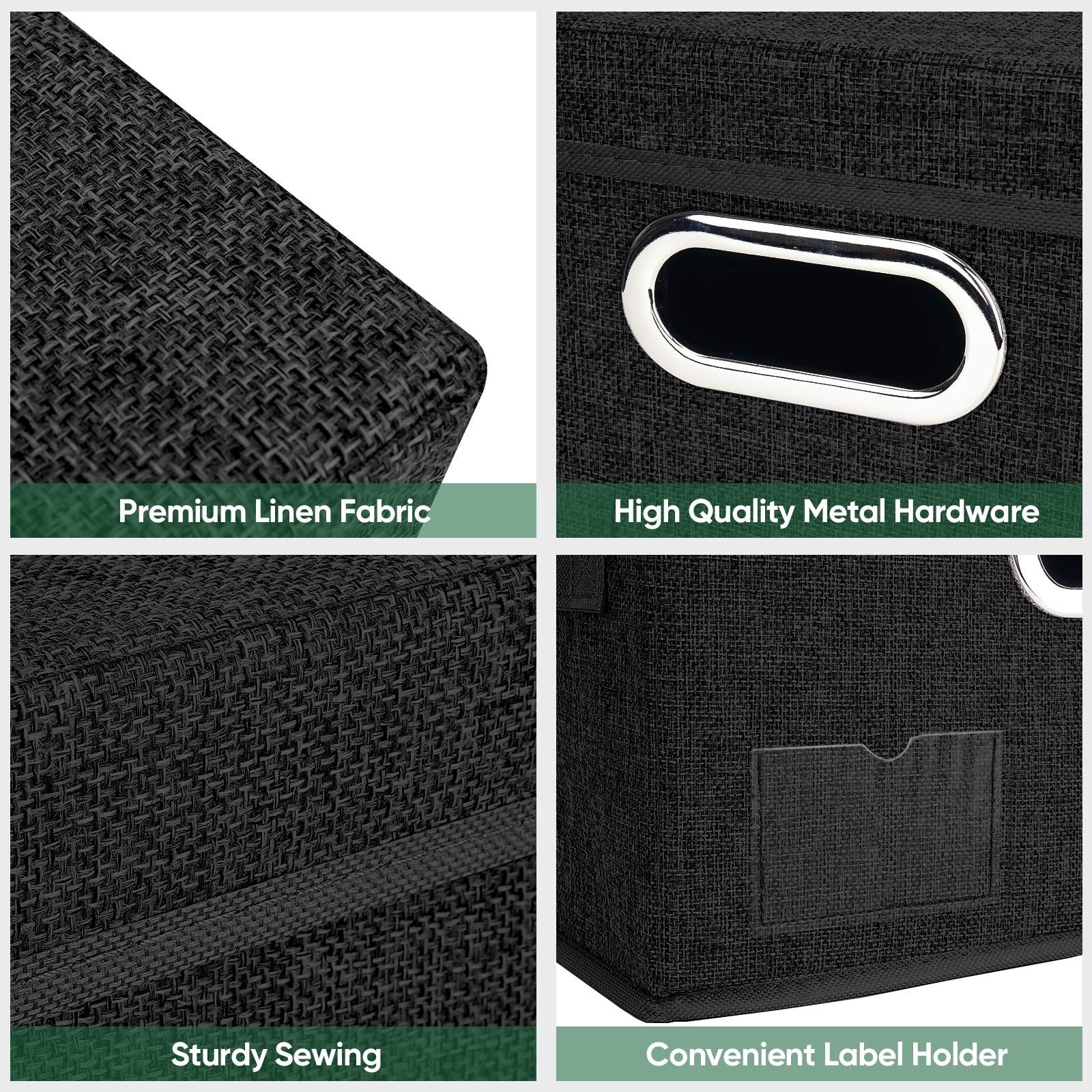 BALEINE Foldable Fabric Storage Bins with Lids - 5 Pack Medium Black Collapsible Closet Organizers for Bedroom, Office & Home Organization - Perfect for Clothes, Toys, Blankets & Seasonal Storage