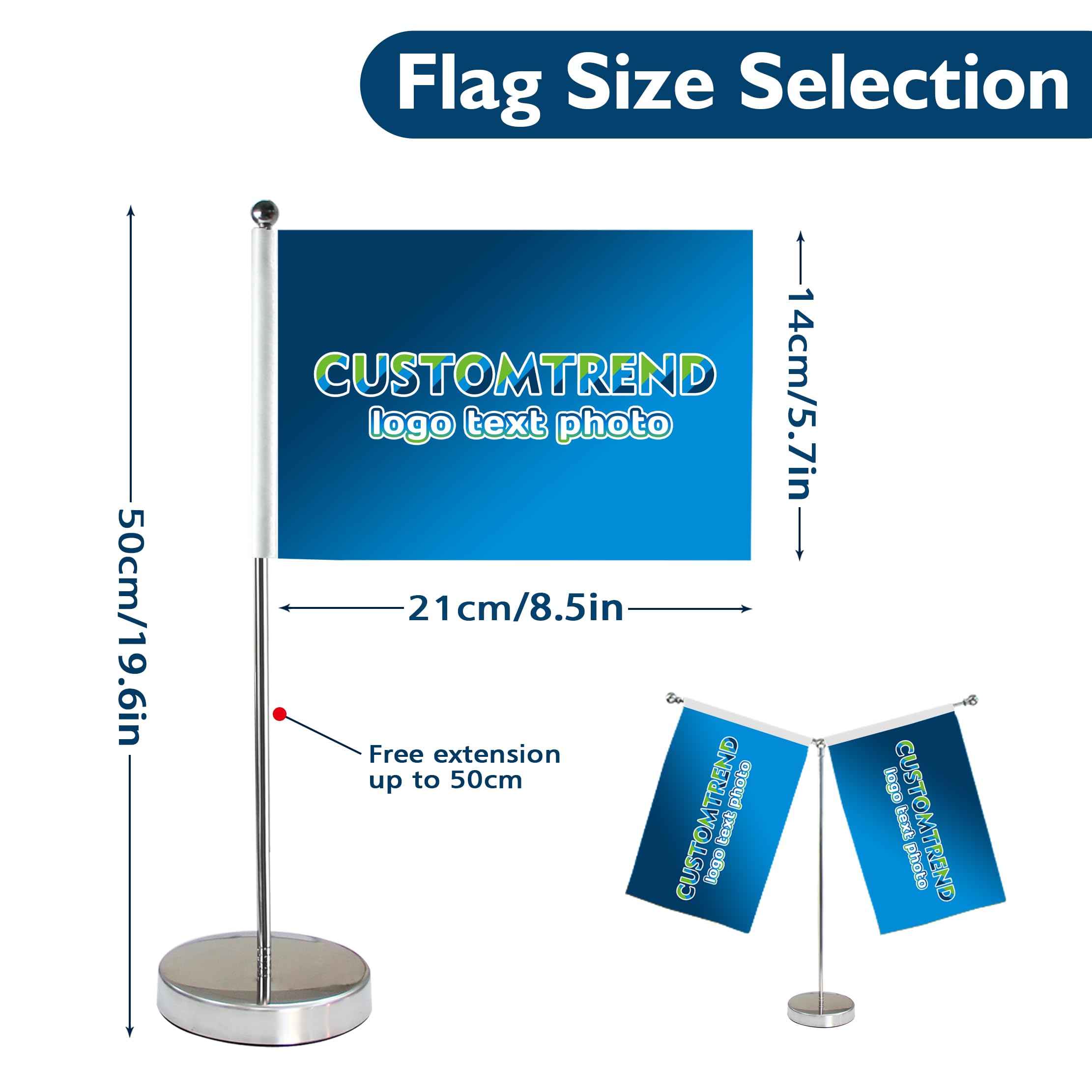 Custom Printed Table Flags with Logo - Double Flagpole & Stainless Steel Base for Trade Shows, Business Meetings, Office Decor - Perfect for Branding, Events and Desk Display