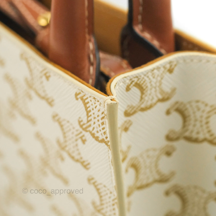 Celine Mini Vertical Cabas Bag in Triomphe Canvas - White Luxury Handbag for Women | Perfect for Work, Travel & Everyday Use
