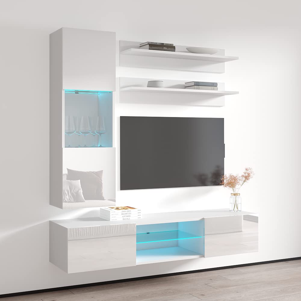 Modern Floating TV Stand with Storage & LED Lights - Wall-Mounted Entertainment Center for Bedroom & Living Room - 33