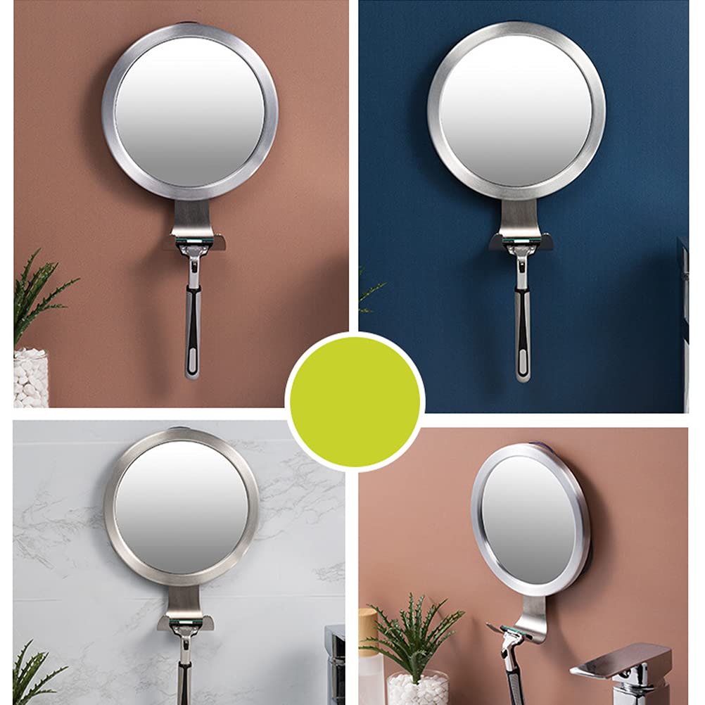 Pink Cabilock Wall Organizer - Anti-Fog Shower Mirror with Suction Cup, Round Aluminum Alloy Vanity Mirror for Bathroom & Shaving | Perfect for Small Spaces, Travel & Daily Grooming
