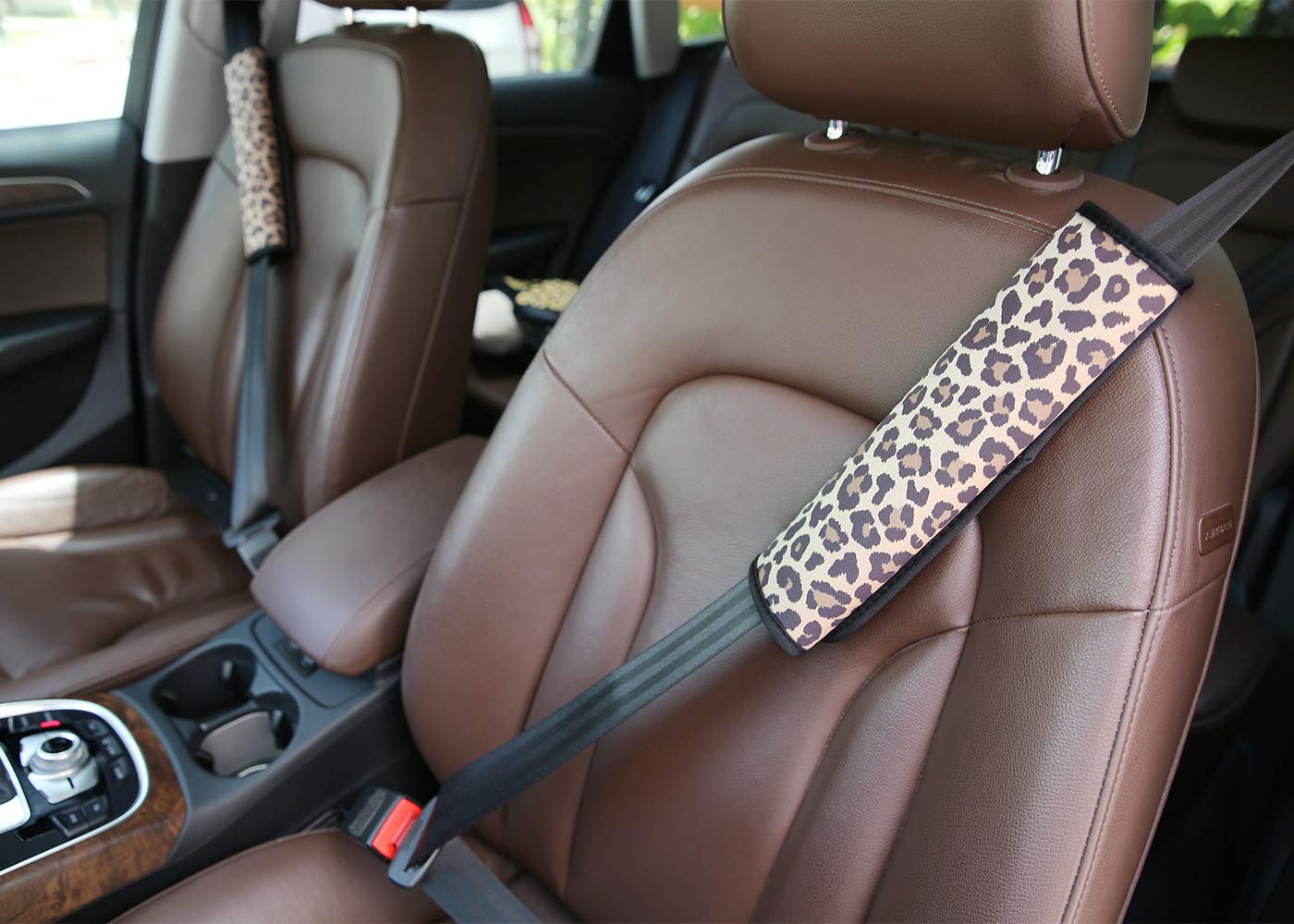 2 Pack Soft Comfort Car Seat Belt Pads Cover - Universal Shoulder Strap Cushions for Adults & Teens - Leopard Print Design - Reduce Pressure & Prevent Chafing (Perfect for Long Drives, Road Trips & Daily Commute)