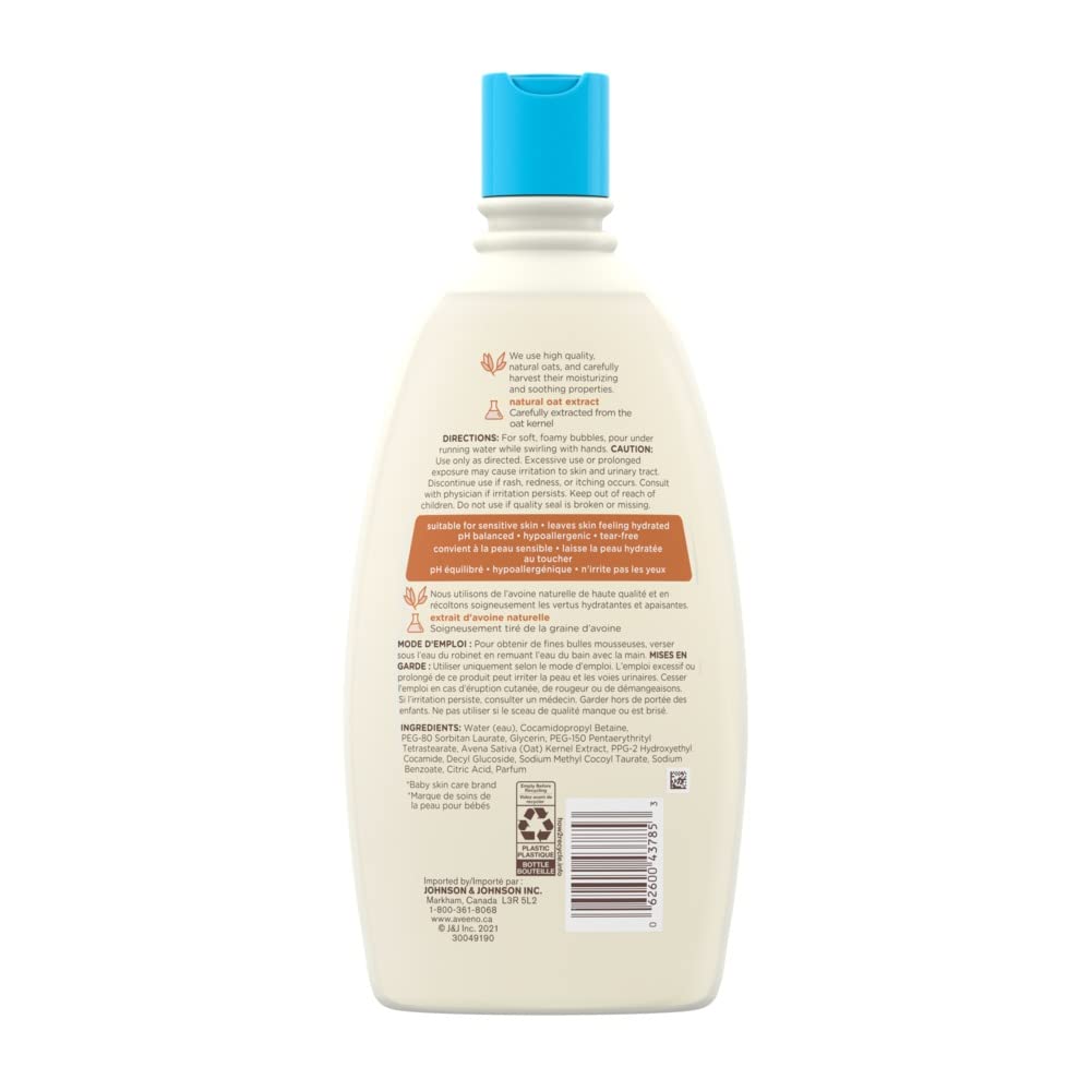 Aveeno Baby Bubble Bath & Body Wash - Hypoallergenic 568ml for Sensitive Skin - Calming Baby Bath Time