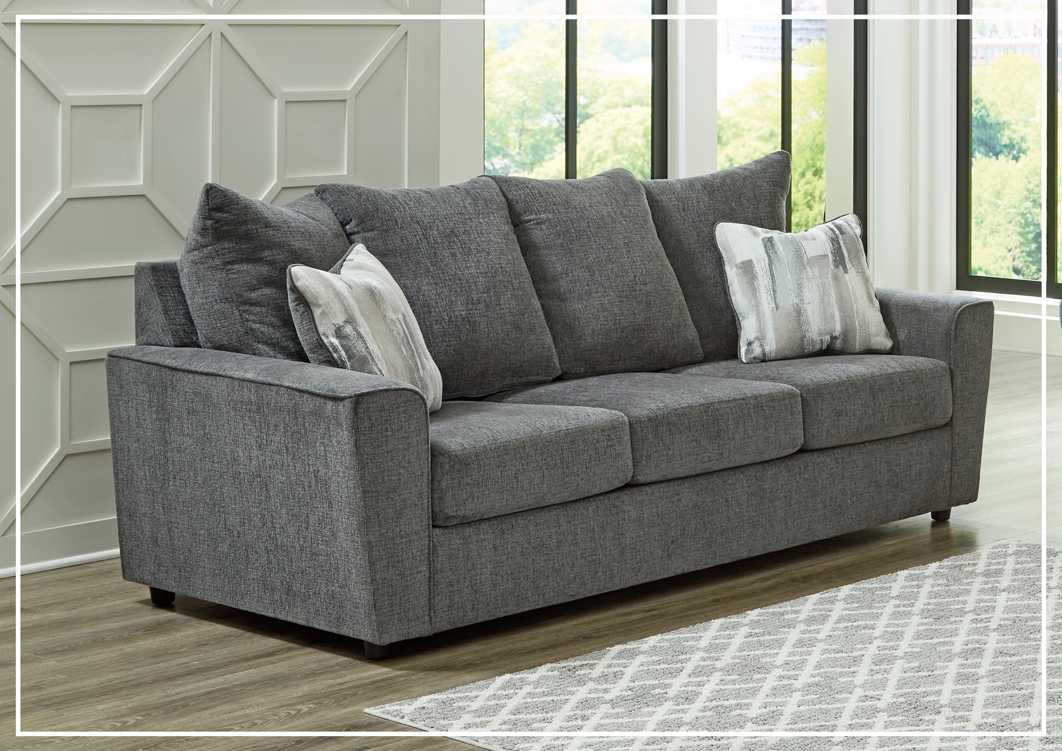 Gio Italia Silvano 3-Seater Fabric Sofa in Gray | Modern Living Room Furniture for Small Spaces & Apartments | Comfortable Couch for Relaxing & Entertaining
