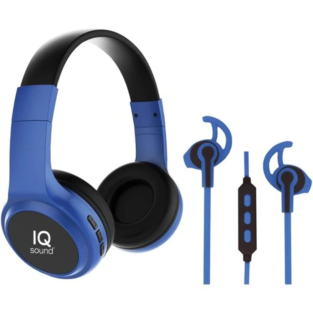 SuperSonic IQ-260BT Wireless Bluetooth Headphones with Earphone Combo - Stereo Sound, Noise Cancelling, Comfort Fit - Perfect for Workouts, Commuting & Gaming (Blue)