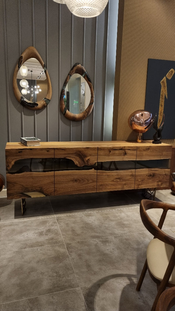Voronoi Collection Wood & Resin Buffet Table - Modern Dining Room Sideboard with Geometric Design | Perfect for Dining Room Storage, Kitchen Buffet & Living Room Display