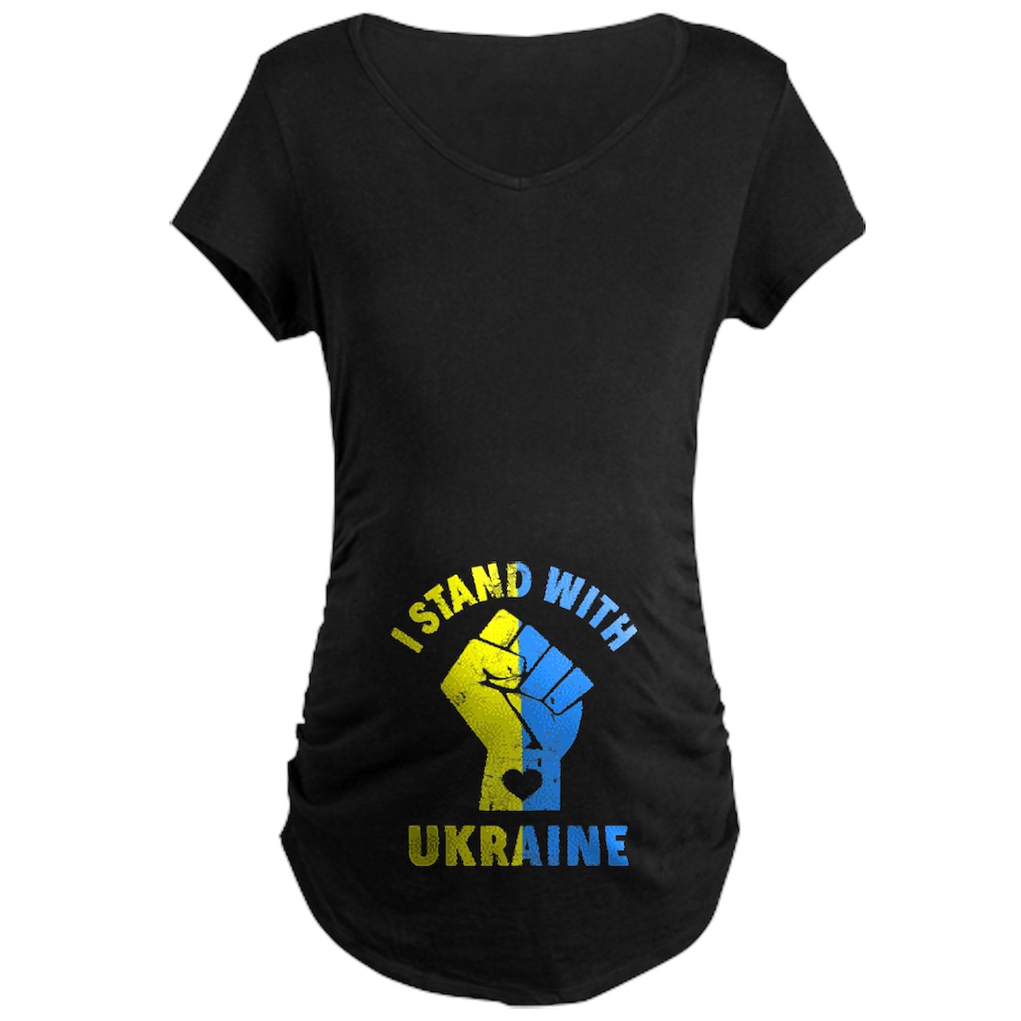 I Stand with Ukraine Pride Maternity T-Shirt for Women - Ruched Side Design for Comfort & Style - Perfect for Pregnancy, Protests & Patriotic Support