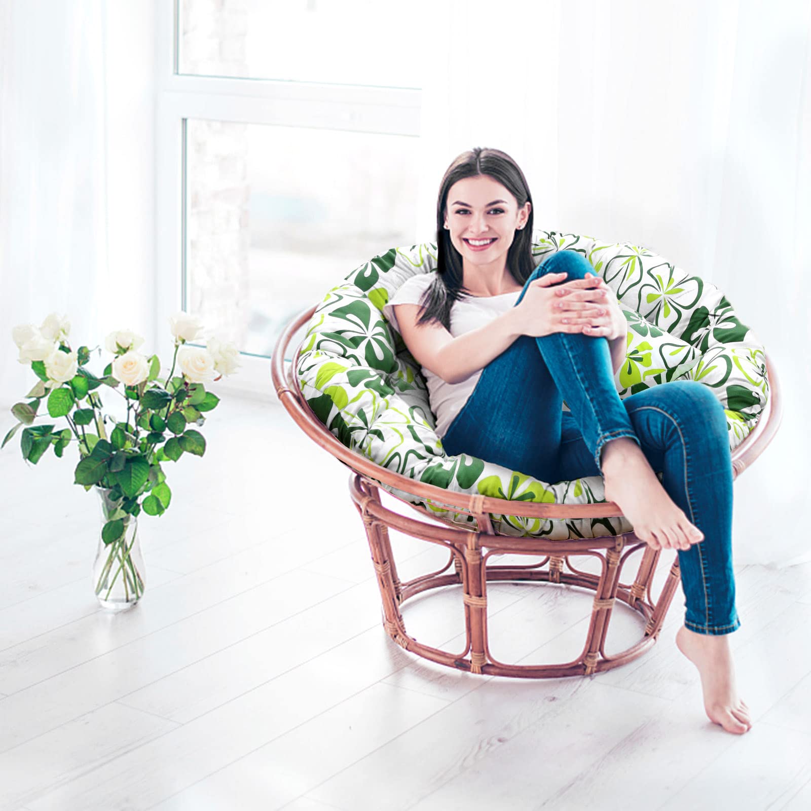 Thickened Overstuffed Round Cushion for Egg Chair - 8.8lb Premium Hanging Chair Cushion (Lucky Design) - Perfect for Patio, Garden, and Indoor Relaxation