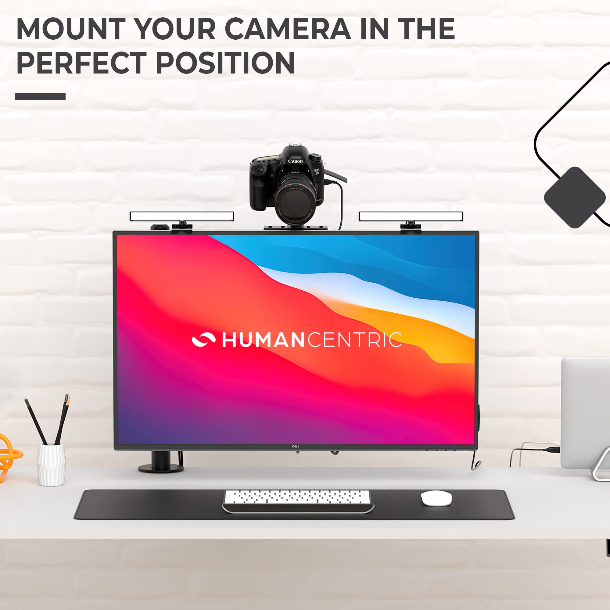 HumanCentric DSLR Monitor Mount - Compact Aluminum VESA Arm Desk Mount for Camera, Webcam & Microphone (100x100mm) - Perfect for Streaming, Video Calls & Content Creation - Hardware Included