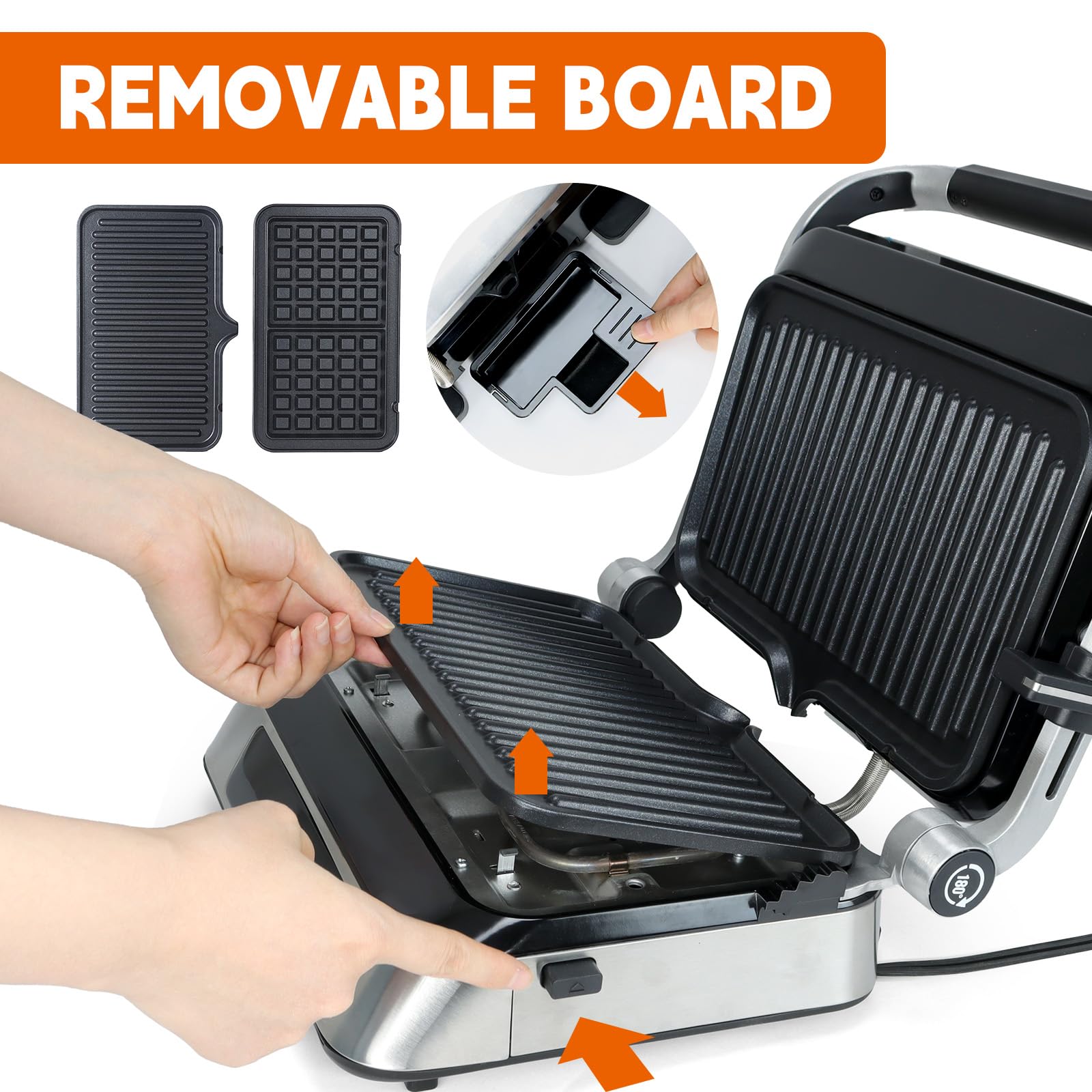 Non-Stick Panini Press & Waffle Maker Combo - 1600W Electric Sandwich Grill with Removable Plates, 180° Open Design - Perfect for Steak, Burgers, Paninis & Waffles - Ideal Kitchen Gift for Home Cooking & Breakfast Preparation