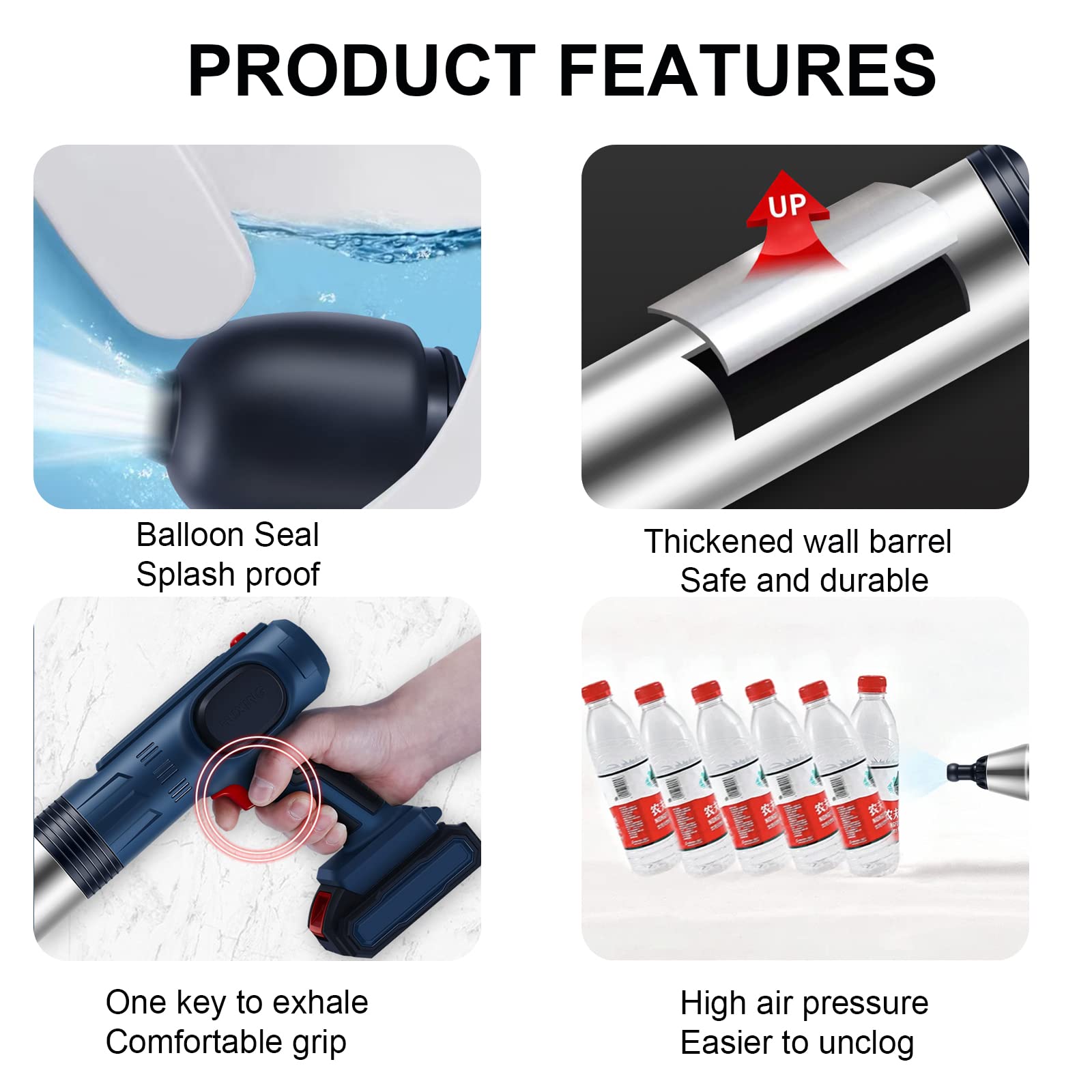 SRHIMEOS Electric Toilet Plunger - High Pressure Air Drain Clog Remover for Toilets, Sinks, Kitchen & Floor Drains - Effectively Eliminates Blockages & Grease - Perfect for Home, RV & Commercial Use