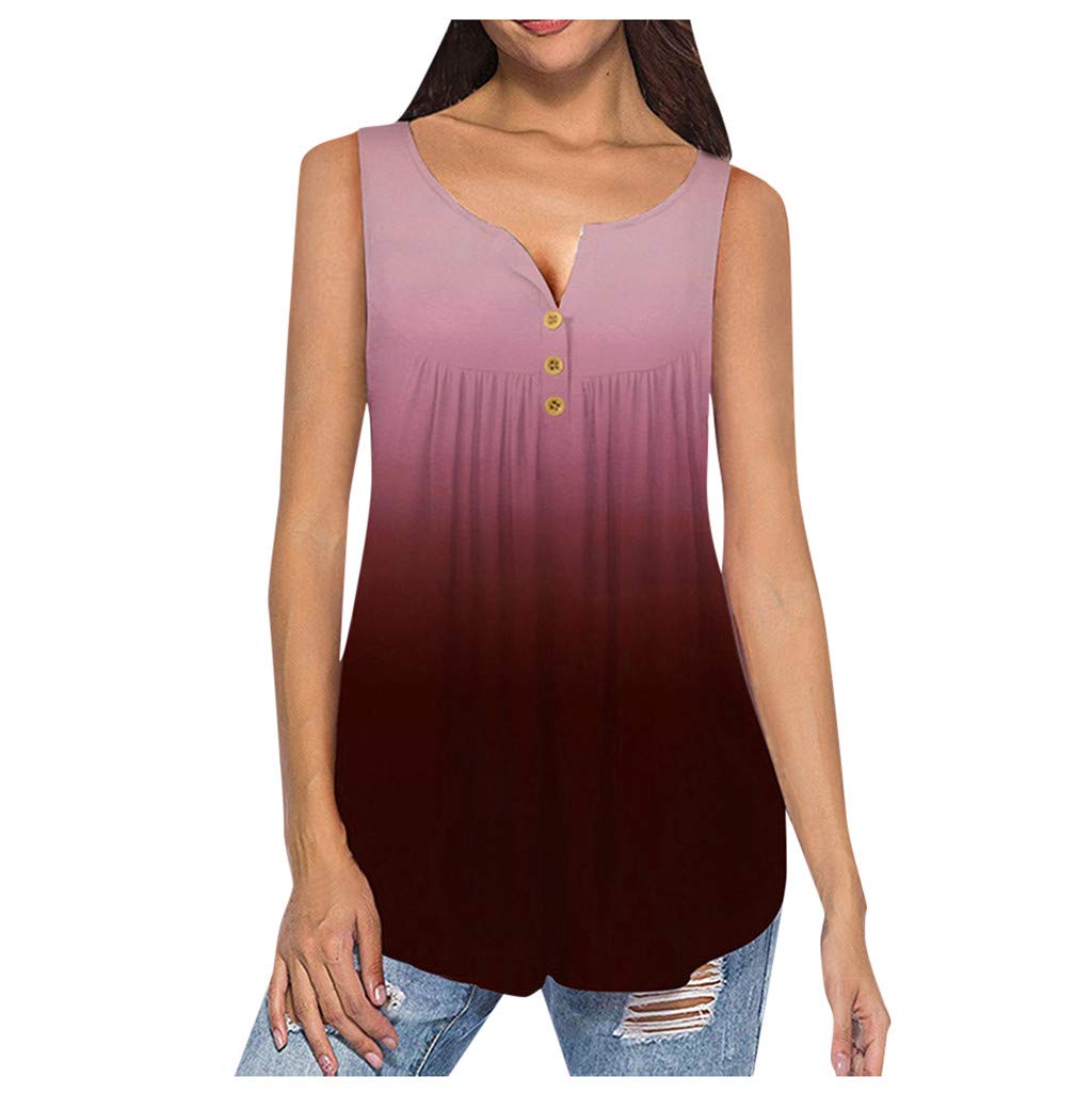 Plus Size Women's Gradient V-Neck Sleeveless Button-Up Tank Top - Solid Color Casual Summer T-Shirt for Beach, Travel & Everyday Wear