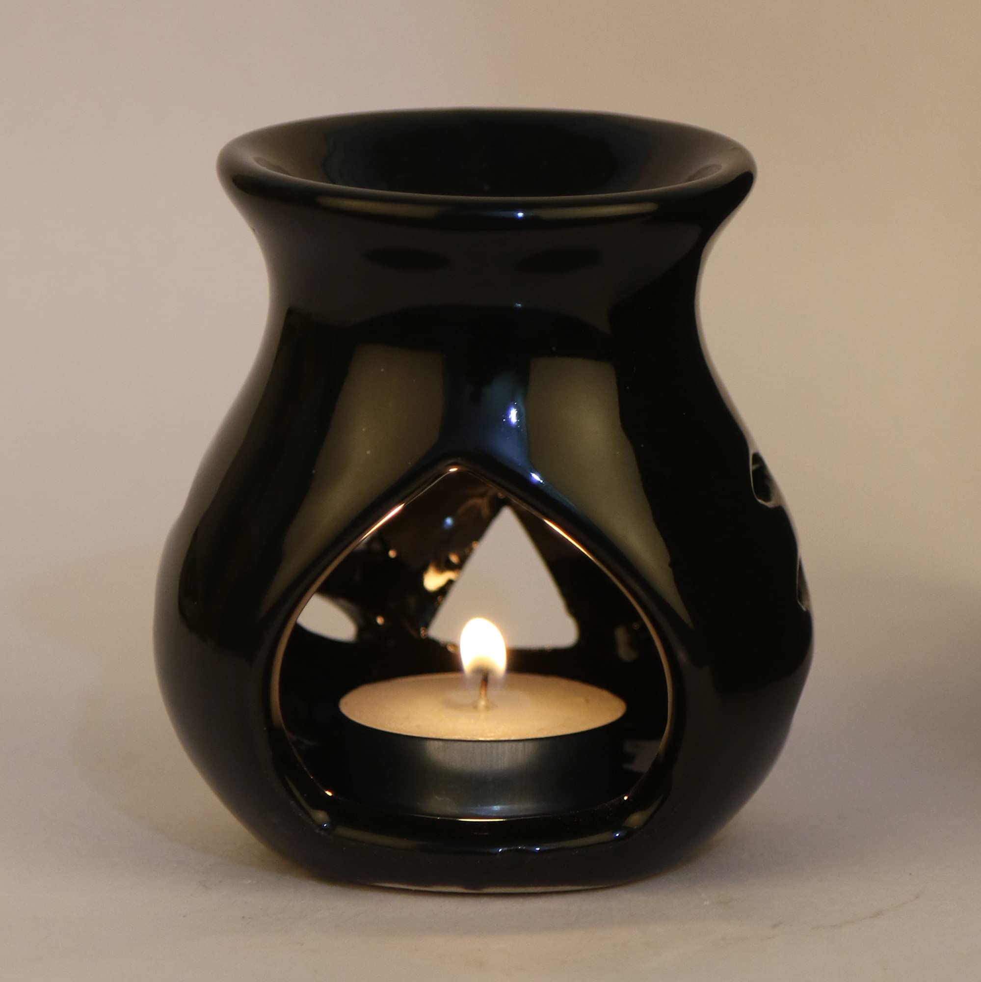 Pure Source India Ceramic Oil Burner Aroma Diffuser Set of 2 (Black & Yellow) | Essential Oil Diffuser for Yoga, Meditation & Home Relaxation