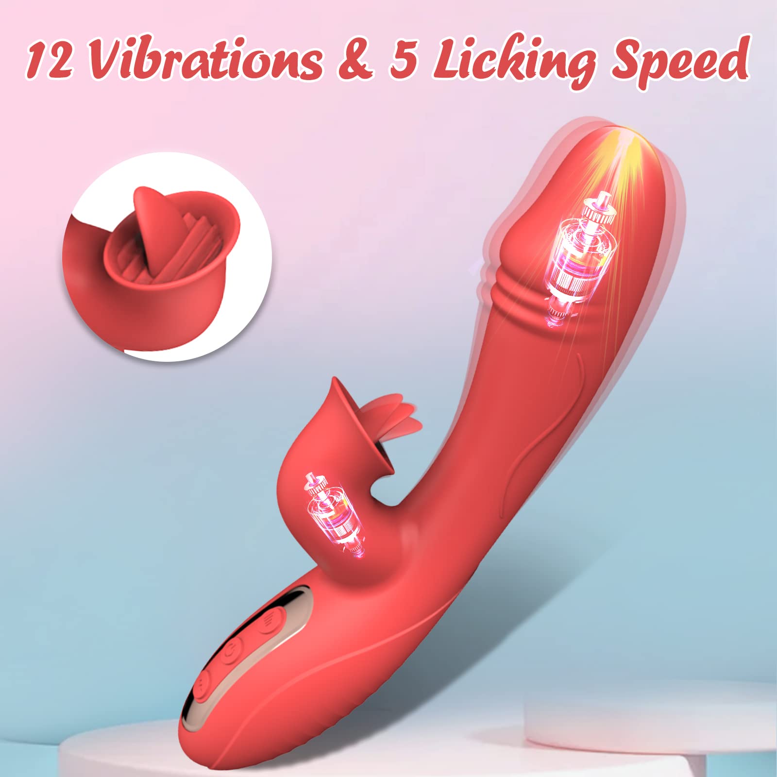Best Clitoral G-Spot Vibrator with 5 Speeds & 12 Modes - Waterproof Tongue Licking Rose Sex Toy for Women - Rabbit Dildo Stimulator for Beginners - Perfect for Solo Play & Couples Foreplay
