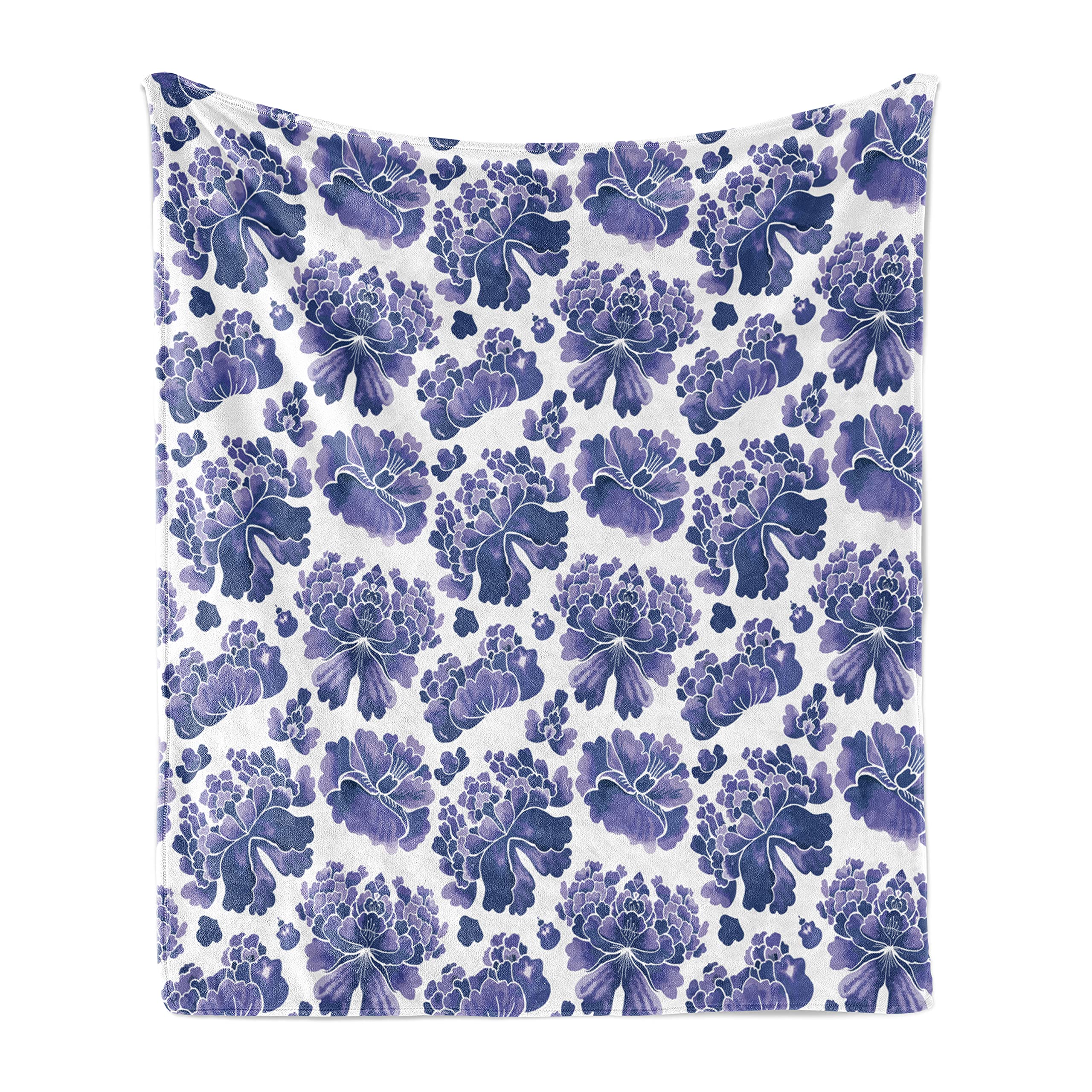 Ambesonne Floral Throw Blanket - Soft Fleece Watercolor Floral Design in Violet Blue Lavender - 50