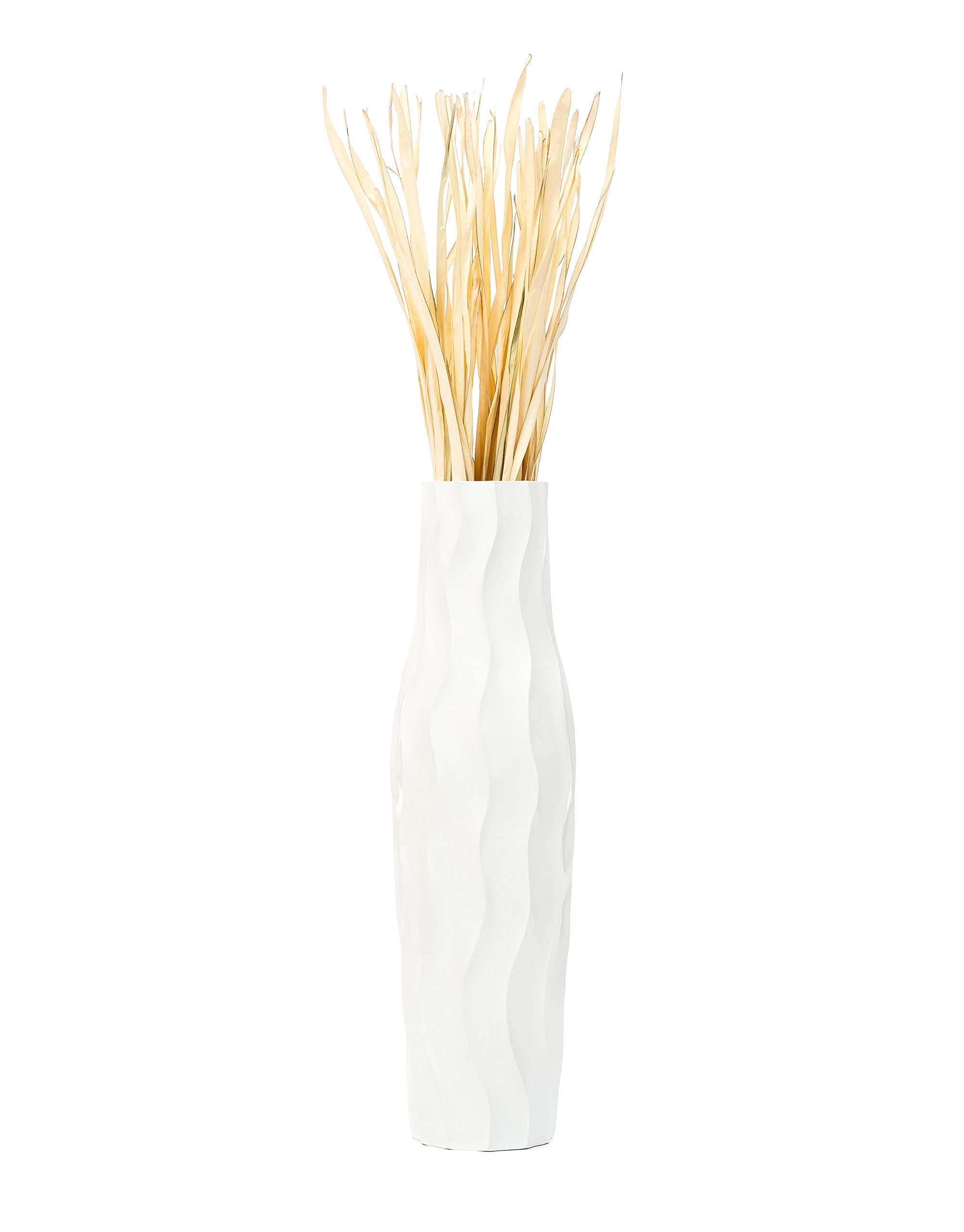 Leewadee 36 Inch Large White Wooden Floor Vase - Farmhouse Home Decor for Flowers, Fake Plants & Pampas Grass - Perfect for Living Room, Bedroom & Entryway Decor