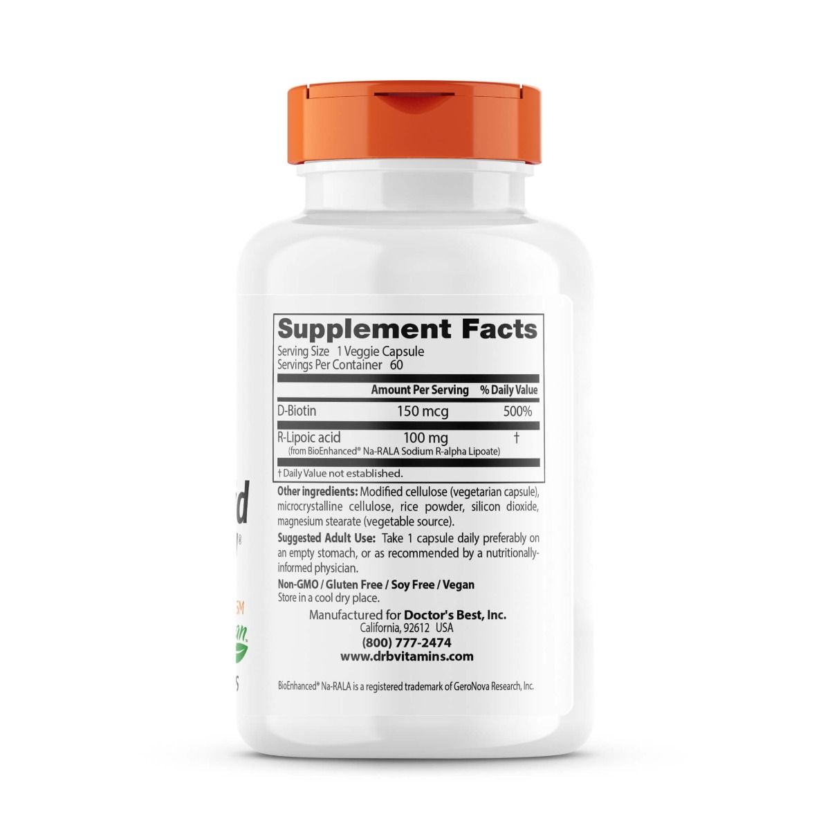 Doctor's Best Stabilized R-Lipoic Acid 100mg with BioEnhanced Na-RALA - 60 Vegan Capsules for Antioxidant Support & Blood Sugar Balance - Perfect for Daily Wellness & Anti-Aging Supplement Routine