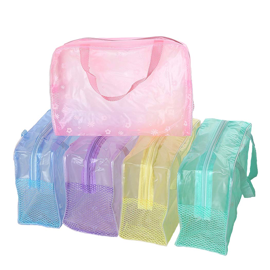 5 Pack Clear Waterproof Cosmetic Makeup Bags for Travel - Transparent Toiletry Organizer with Zipper & Handle for Men & Women - Perfect for Airplane Carry-on, Bathroom Storage & Gym Essentials