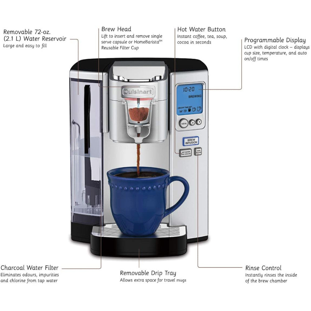 Cuisinart Premium Single Serve Coffee Maker - Refurbished with Warranty, Stainless Steel (Model SS-10C) for Home, Office, or Travel Use
