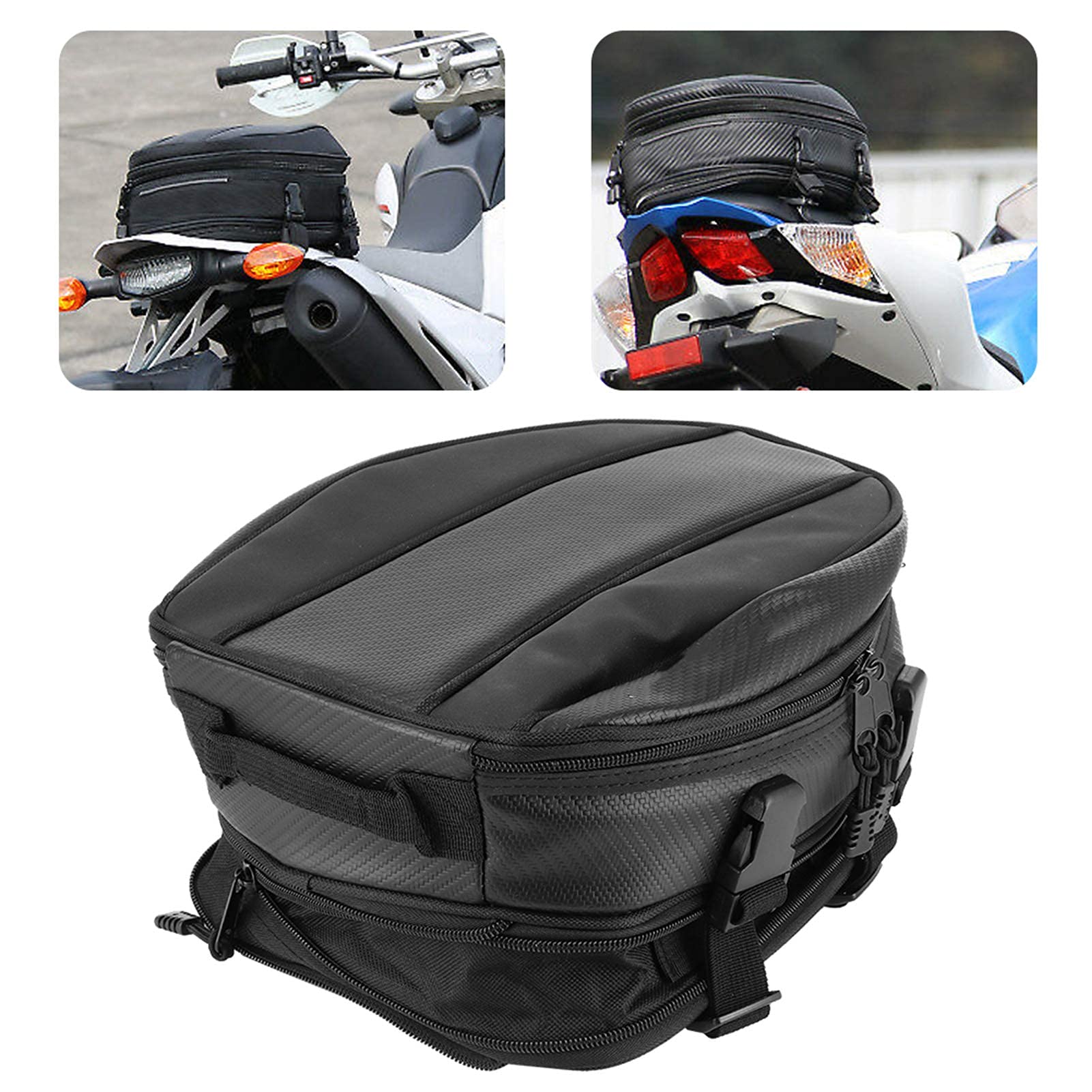 Universal Motorcycle Rear Seat Bag - 7.5L-10L Large Capacity Saddle Bag, Waterproof Tail/Seat Storage Pack with Helmet Organizer (Black) - Perfect for Long Rides, Commuting & Adventure Travel