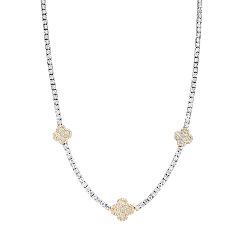 Moissanite Tennis Clover Necklace for Women - 925 Sterling Silver & 18K Gold Plated - Elegant Jewelry Gift for Birthday, Anniversary & Everyday Wear