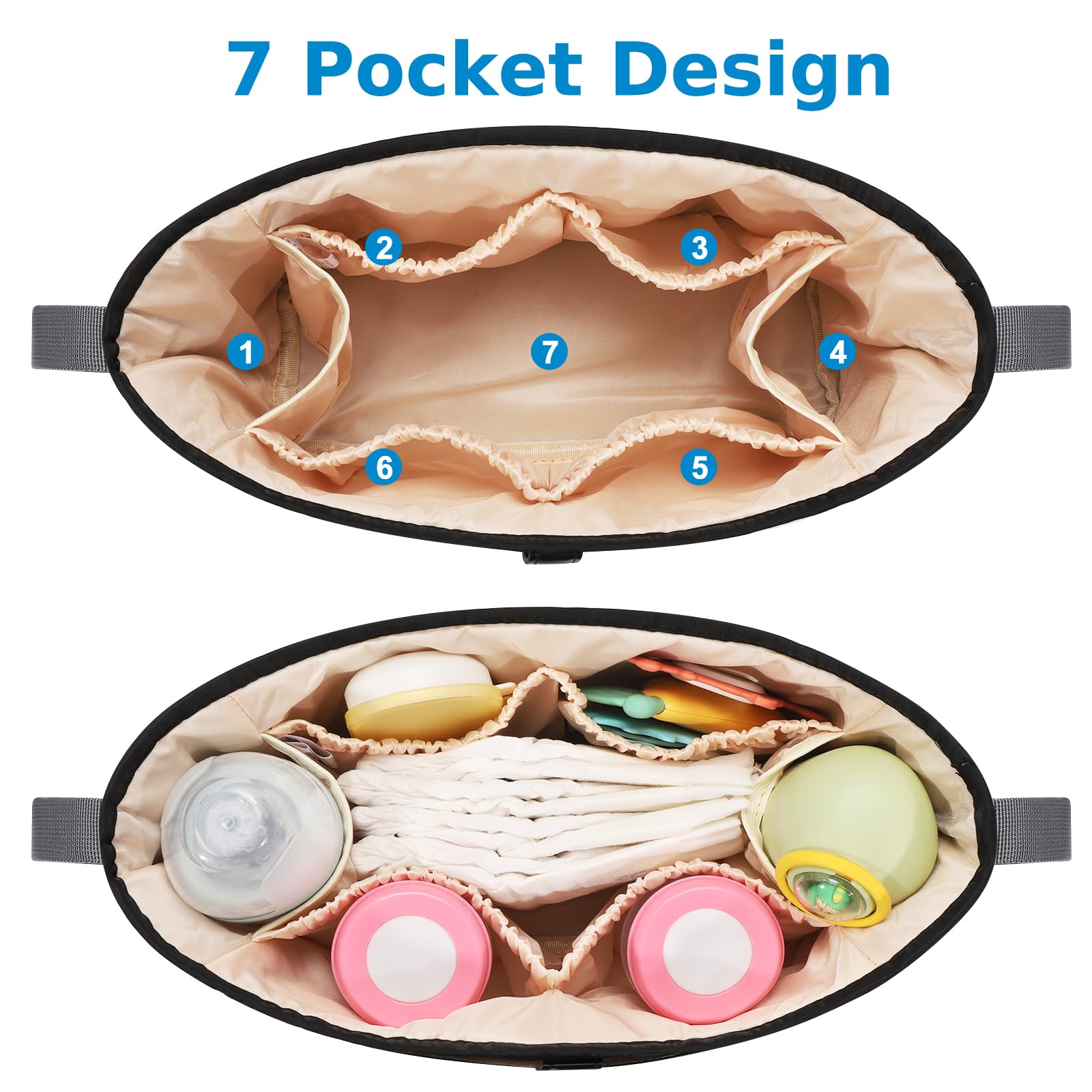 **Accmor Universal Stroller Organizer - Black Stroller Caddy Bag with Large Storage Pockets, Fits Uppababy, Baby Jogger, Nuna, Doona & Britax Strollers - Perfect for Diapers, Bottles & Toys On-The-Go**