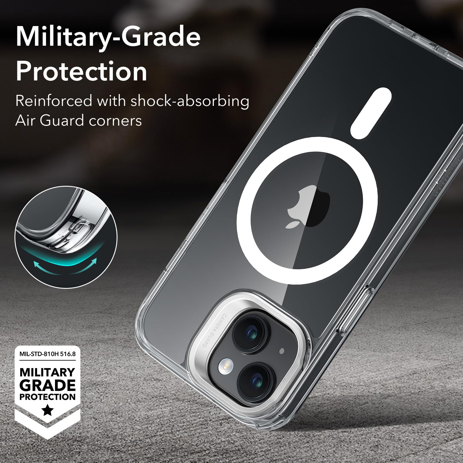 ESR for iPhone 15 Case with MagSafe - Military-Grade Protection, Built-in Stand & Scratch-Resistant Clear Back Cover | Perfect for Work, Travel & Everyday Use