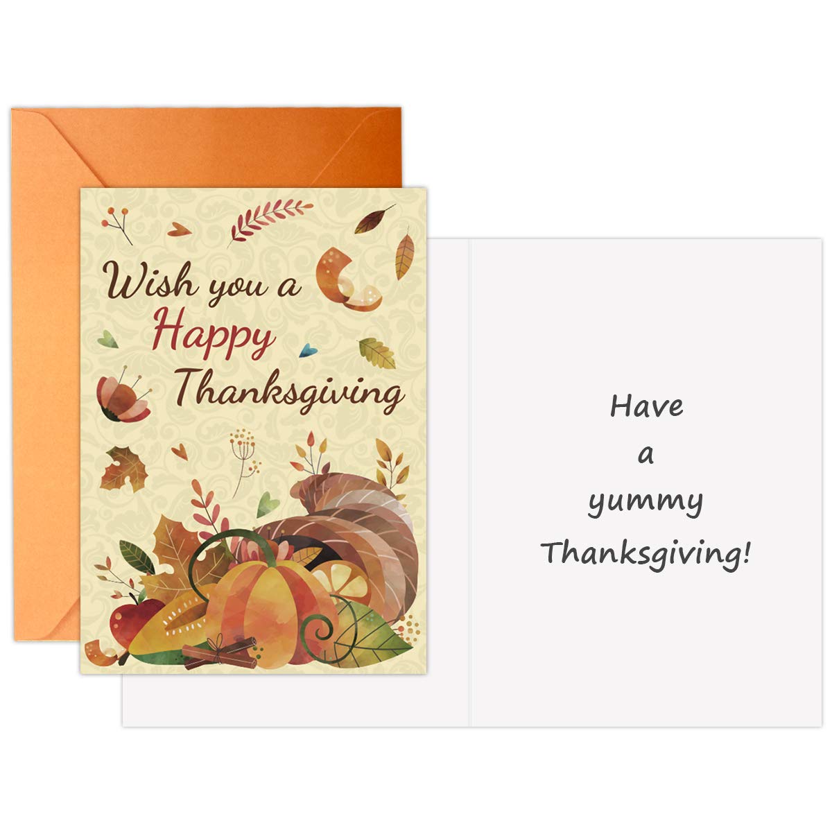 12 Thanksgiving Greeting Cards with Envelopes - 5x7 Inch Blank Inside Cards for Kids, Adults, Friends & Family - Perfect for Thanksgiving Wishes, Classroom Activities & Holiday Gifting