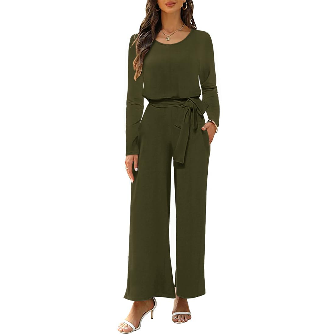 Women's Summer Jumpsuit - V Neck Short Sleeve Wide Leg Romper with Belt for Casual Outfits | Perfect for Beach Vacations, Date Nights & Summer Parties