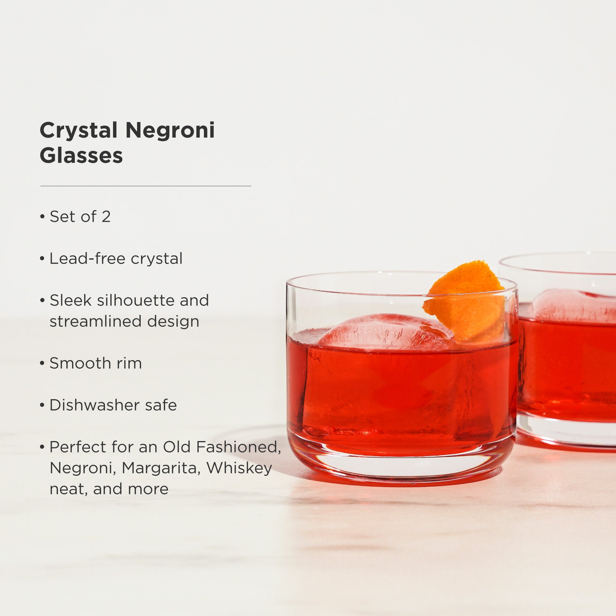 Raye Crystal Negroni Glasses Set of 2 - Elegant Cocktail Glasses for Negroni, Martini & Whiskey - Perfect for Home Bar, Dinner Parties & Gifts