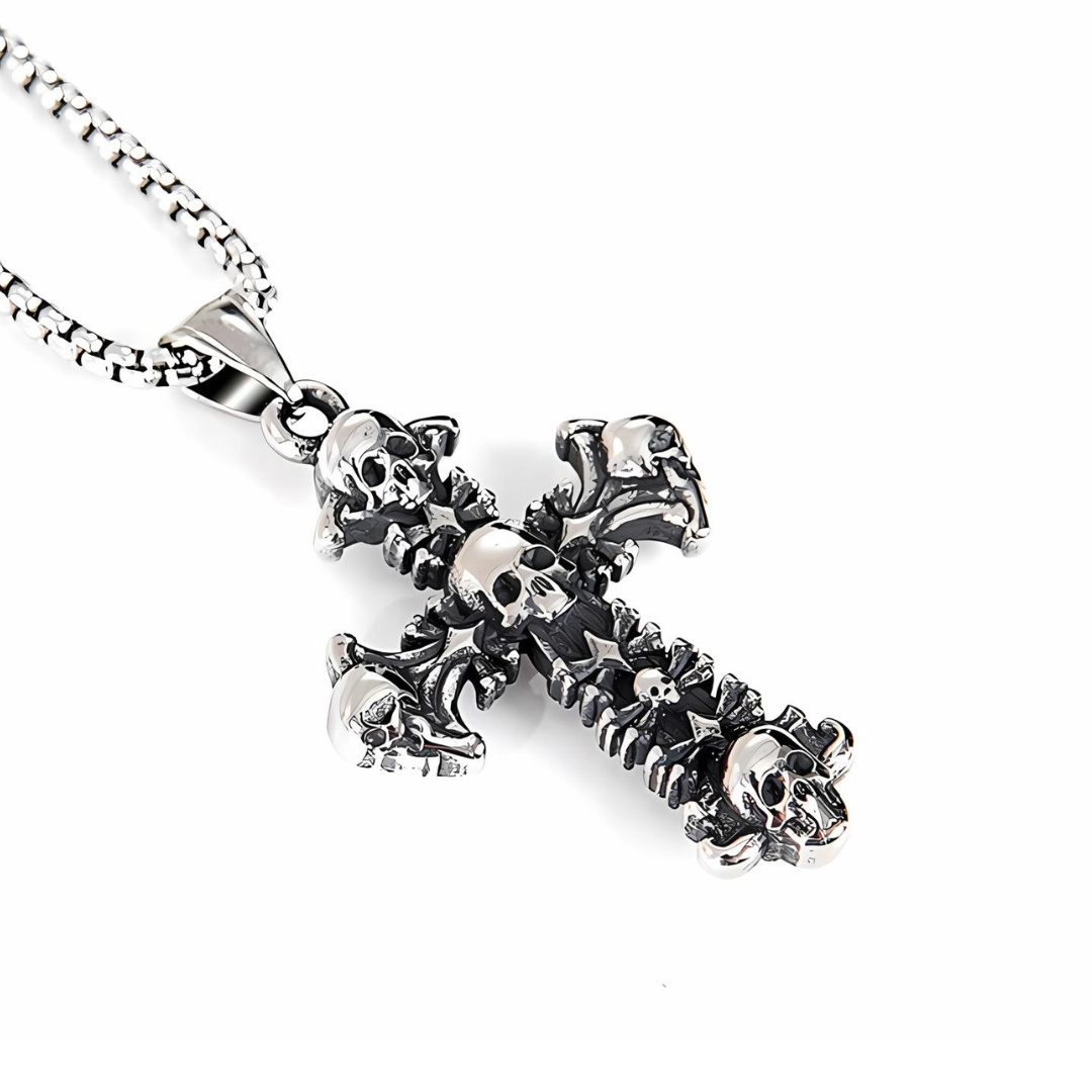 Halloween Skull Cross Pendant Herringbone Chain Necklace - Gothic Jewelry for Women | HL027 | Perfect for Costume Parties, Cosplay & Dark Fashion Accessories