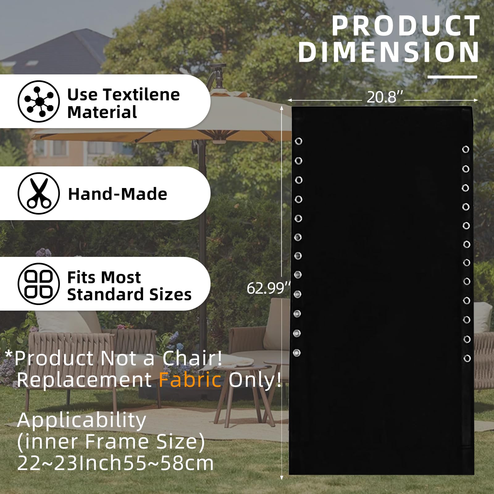 21 Inch Wide Zero Gravity Chair Replacement Fabric - Oversized XL Repair Cloth for Anti Gravity Chairs, Outdoor Recliners, Patio Loungers & Beach Sling Chairs - Durable Bungee Mesh Canvas (Perfect for Backyard Relaxation, Poolside Lounging & Camping Comfort)
