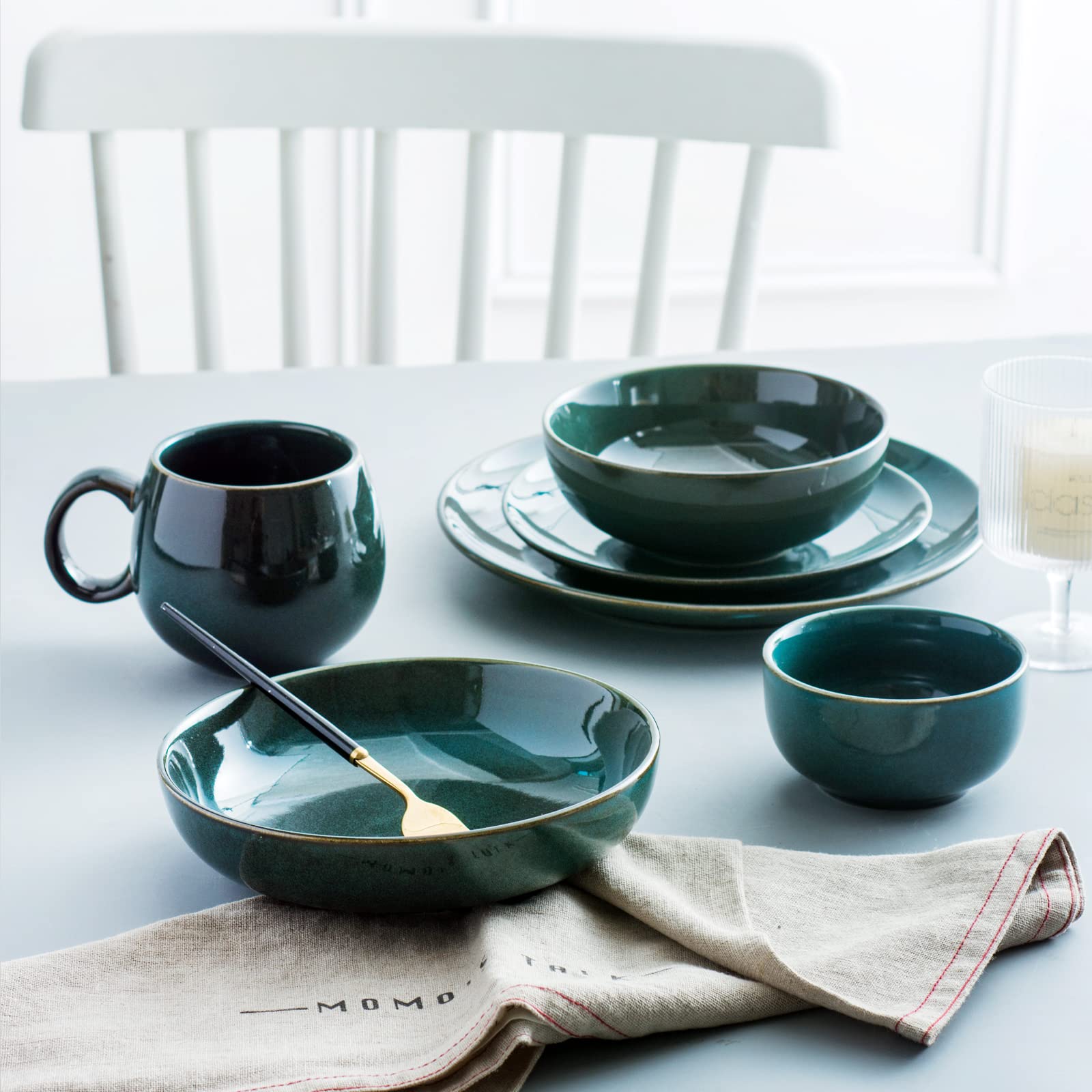 UNICASA 10.25 Inch Ceramic Dinner Plates Set of 4 - Porcelain Pasta Plates, Reactive Glaze Serving Dishes for Steak, Salad, Pizza - Dishwasher & Microwave Safe (Olive) - Perfect for Family Dinners, Restaurant Use & Party Entertaining