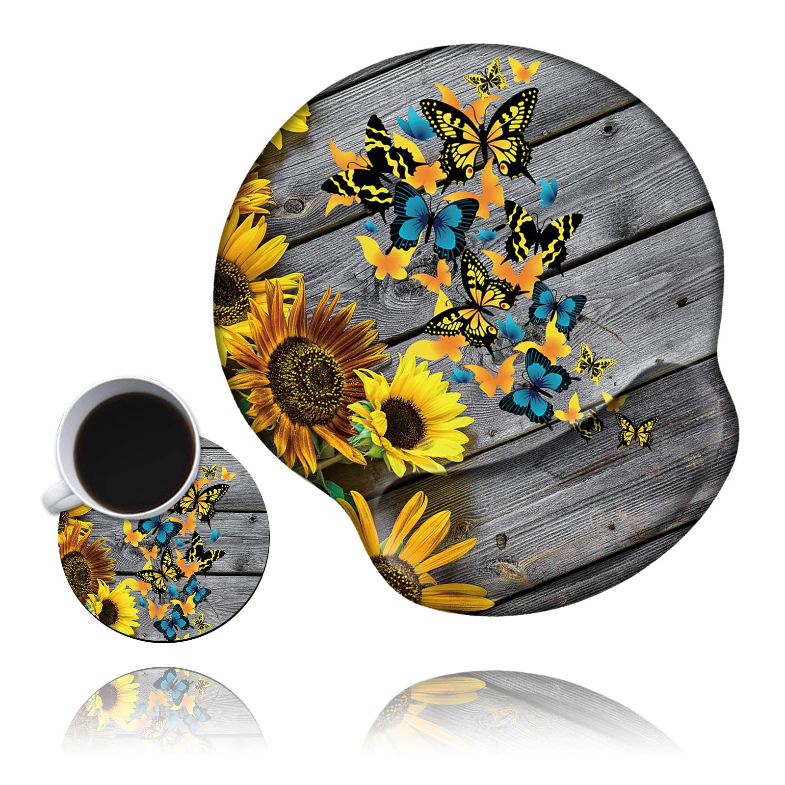 Ergonomic Mouse Pad with Wrist Support - Cute Butterfly Sunflower Design Gaming Mousepad, Non-Slip Rubber Base & Smooth Surface for Computer, Laptop, Home & Office Use - Perfect for Long Work Hours & Gaming Sessions