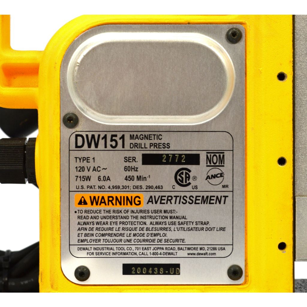 DEWALT DW151 Magnetic Drill Press - 120V 60Hz, Type 1, Used in Great Condition | Perfect for Metalworking, Construction & DIY Projects