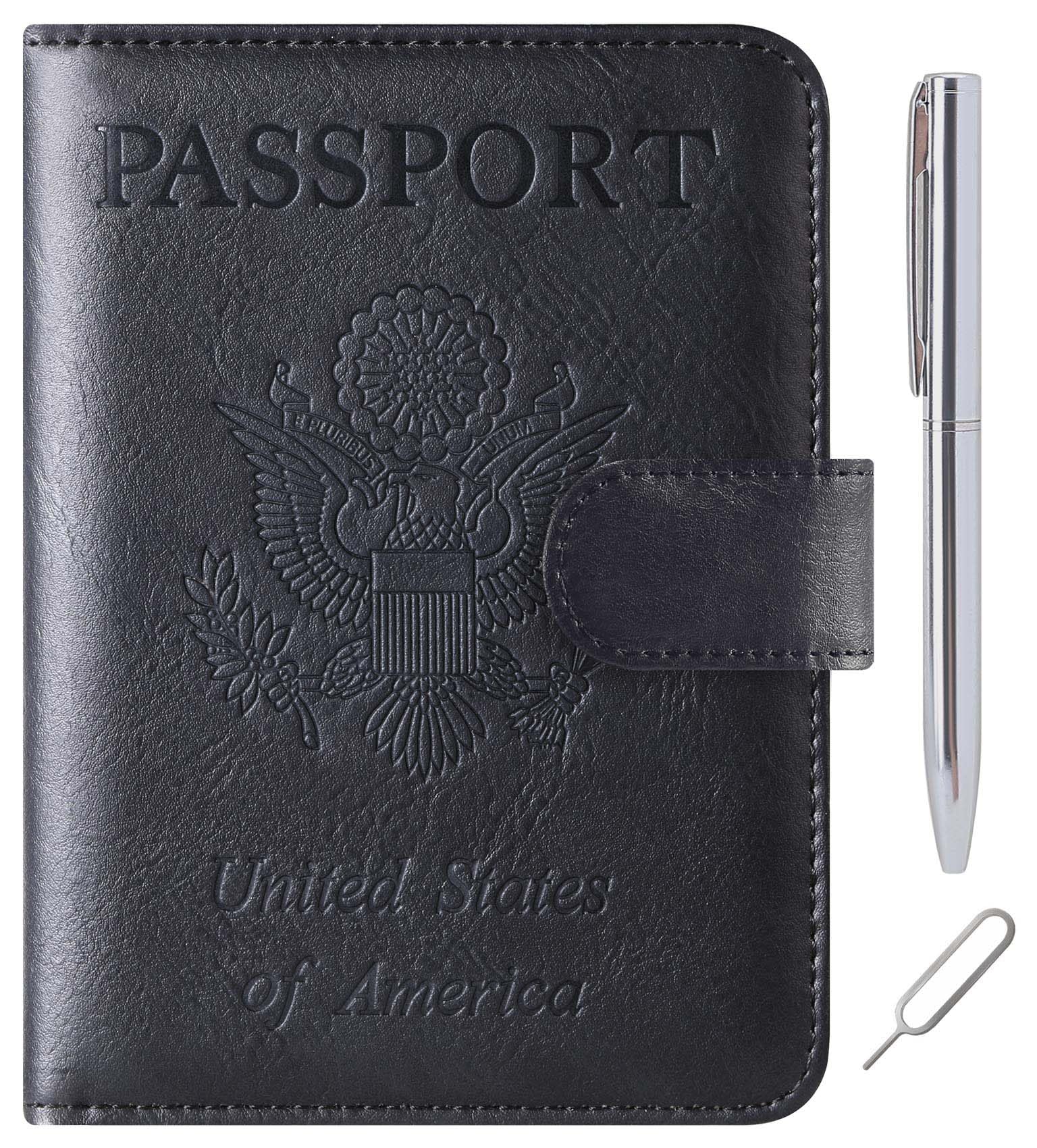 Premium RFID Blocking Passport Holder - Genuine Leather Travel Wallet for Men & Women - Secure & Stylish Cover for Passport, Cards & Cash - Perfect for Airports, Vacations & Business Trips (Black)