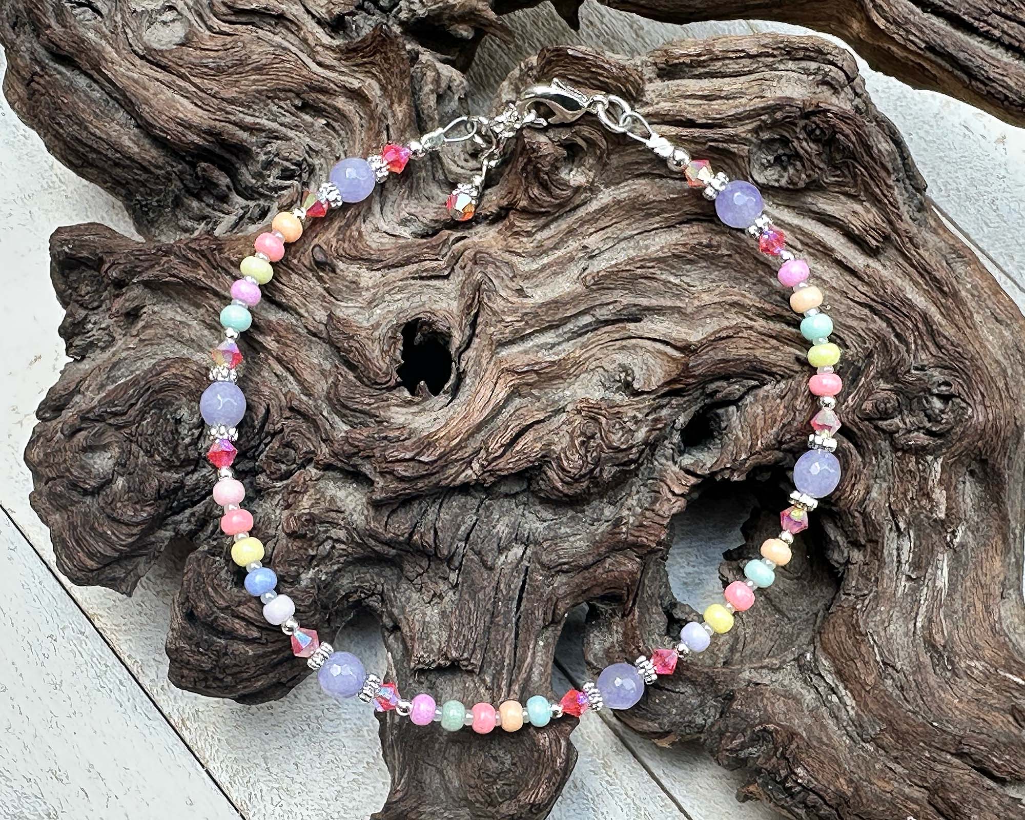 9 Candy Purple Jade Gemstone Beaded Anklet - Elegant Handmade Adjustable Ankle Bracelet for Women - Perfect for Beach, Yoga, Boho Fashion & Summer Outfits