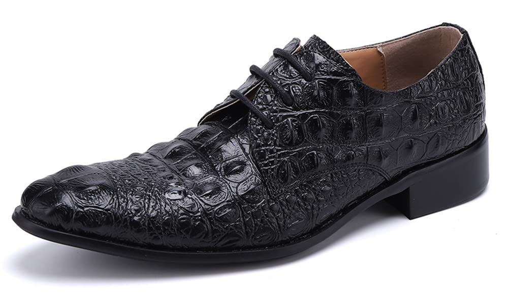 Men's Genuine Leather Oxford Dress Shoes - Pointed Toe Crocodile Print Slip-On for Business, Wedding & Party | Comfortable & Stylish Formal Footwear for Work & Special Occasions