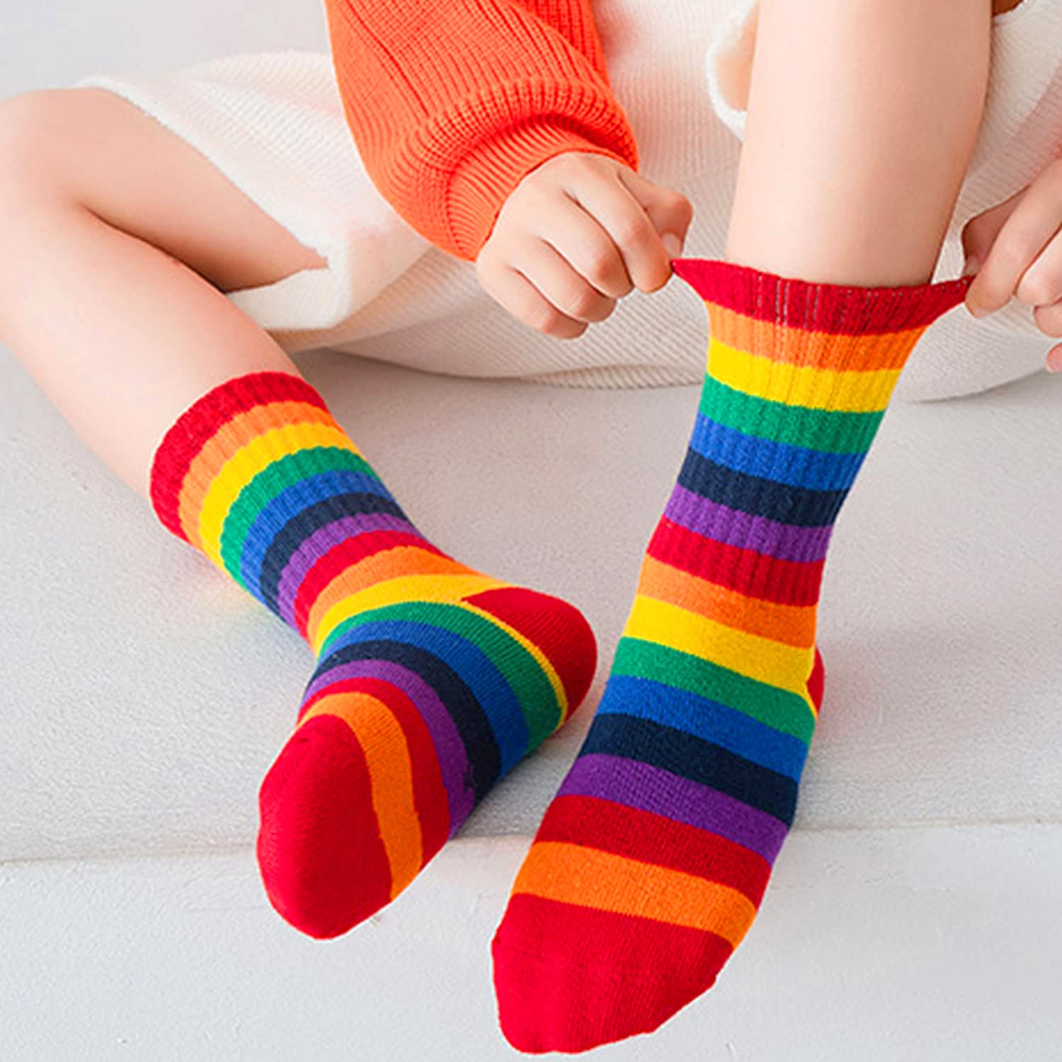 Funny Rainbow Striped Cotton Socks for Baby Girls & Toddlers (1-8 Years) - Cute Kids Socks for Everyday Wear, Playtime & Special Occasions