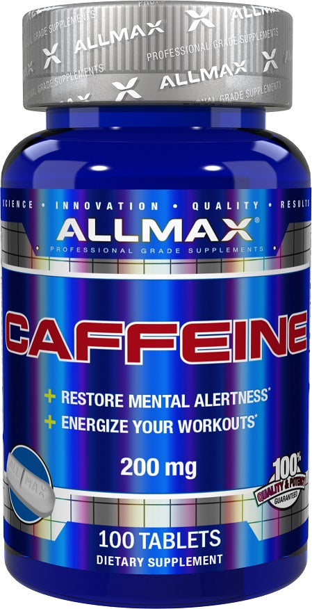 AllMax Nutrition Caffeine Tablets 200mg - 100 Count | Energy Boost for Workouts, Study & Focus | Premium Stimulant Supplement for Athletes & Professionals