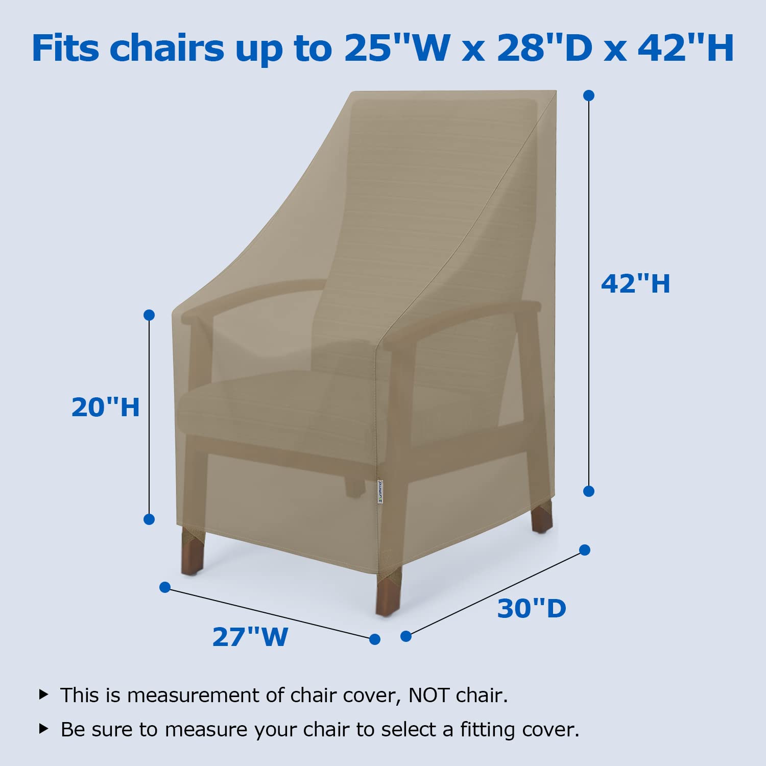 SunPatio Heavy Duty Waterproof Outdoor High Back Chair Covers - All Weather Stackable Patio Furniture Protection (2 Pack, 27