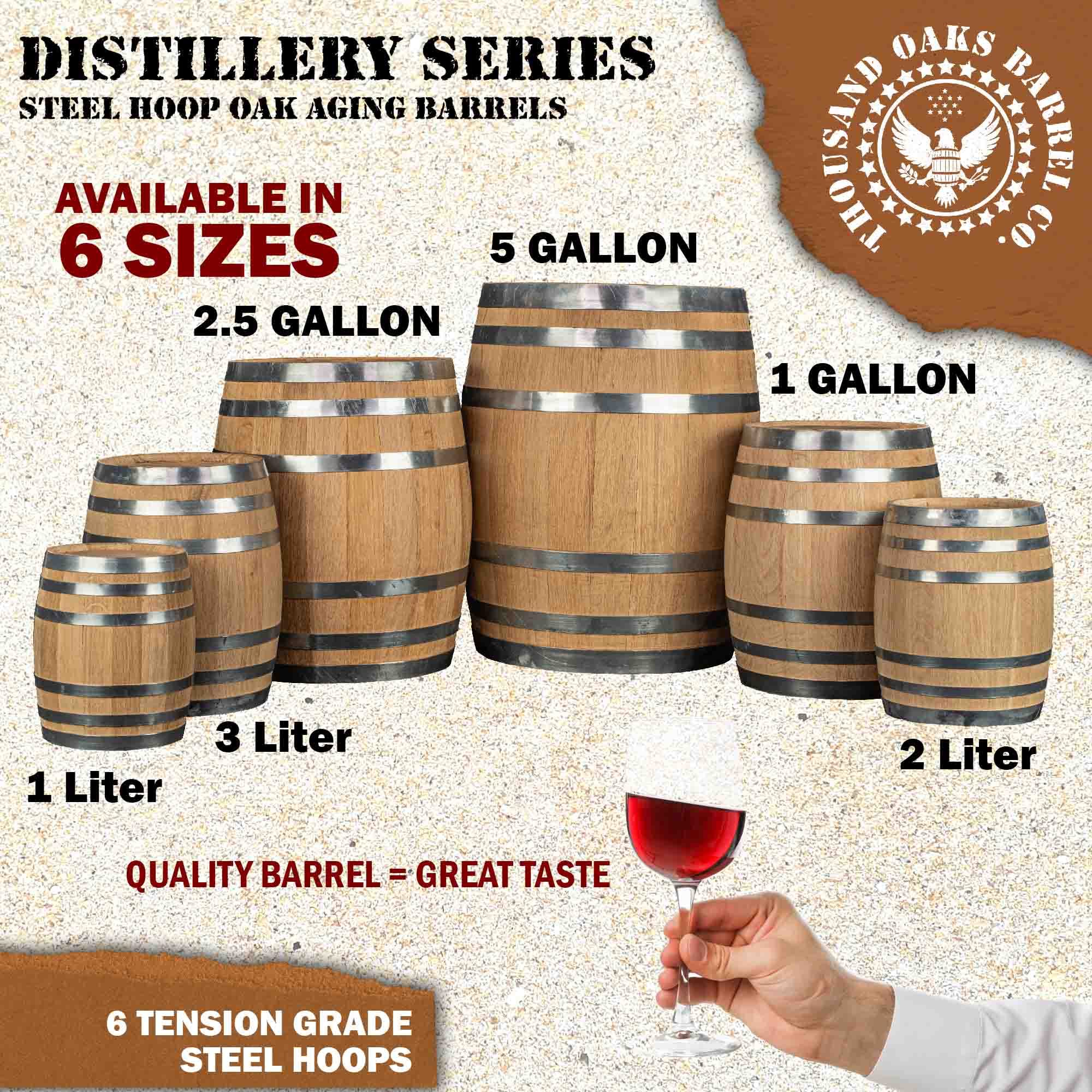 1 Gallon Oak Aging Barrel for Bourbon, Whiskey & Wine - Distillery Series with Steel Hoops, Unvarnished Finish - Includes Wood Stand, Bung & Spigot - Perfect for Home Brewers, Distillers & Winemakers - Ideal for Aging Spirits, Craft Cocktails & Home Bar Decor