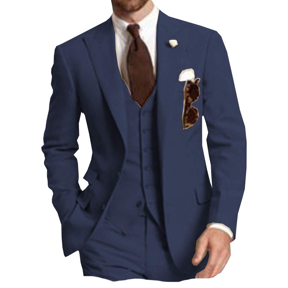 Jiaoyunshi Men's 3-Piece Business Casual Suit Set - Notch Lapel Tuxedo Jacket, Vest & Pants for Wedding & Groomsmen (Navy Blue) | Perfect for Formal Events, Office Wear & Special Occasions