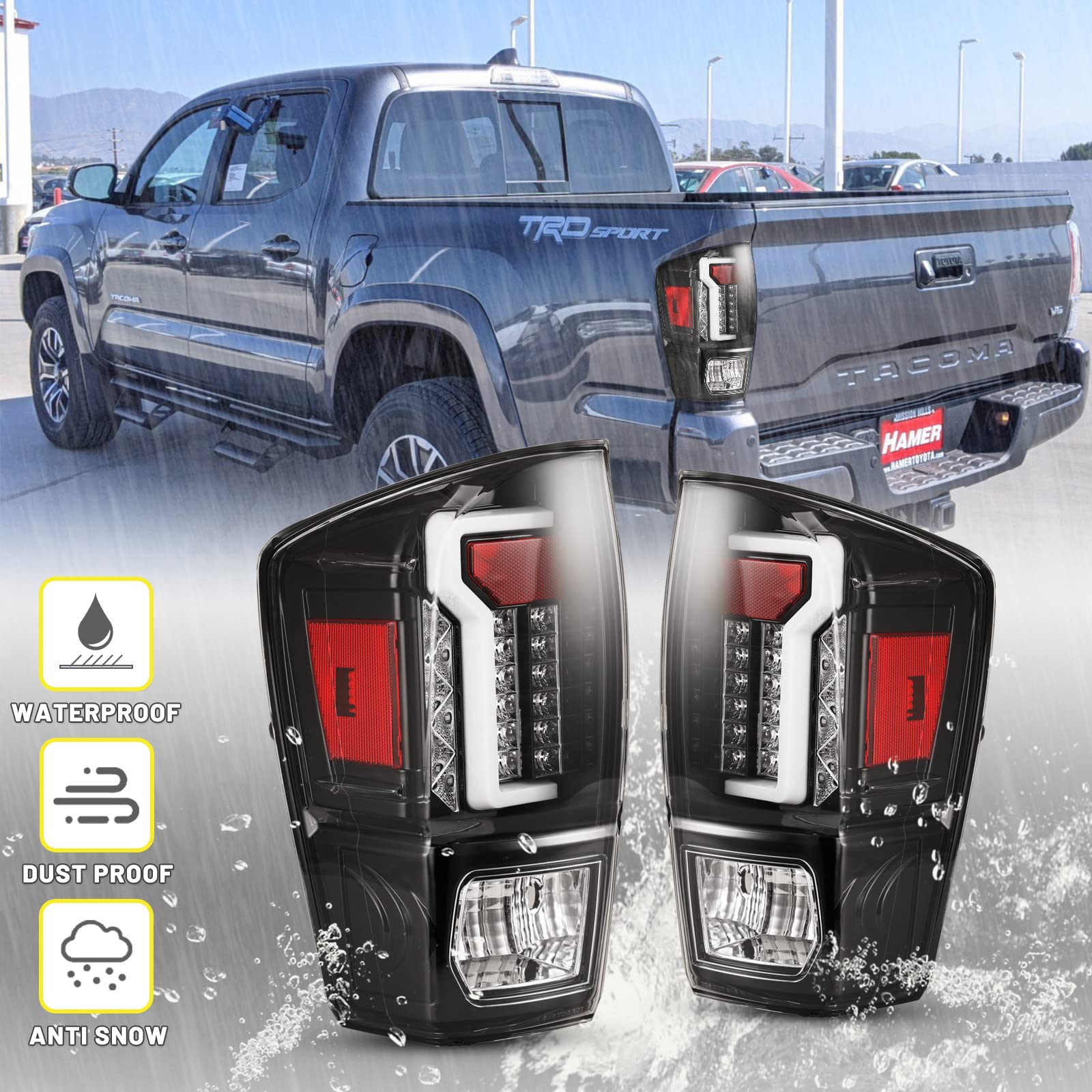 LED Tail Lights for Toyota Tacoma 2016-2023 - Red Smoked Taillights Replacement Set (Driver & Passenger Side) - Durable & Waterproof Rear Lamps for Off-Road, Night Driving & Custom Car Styling
