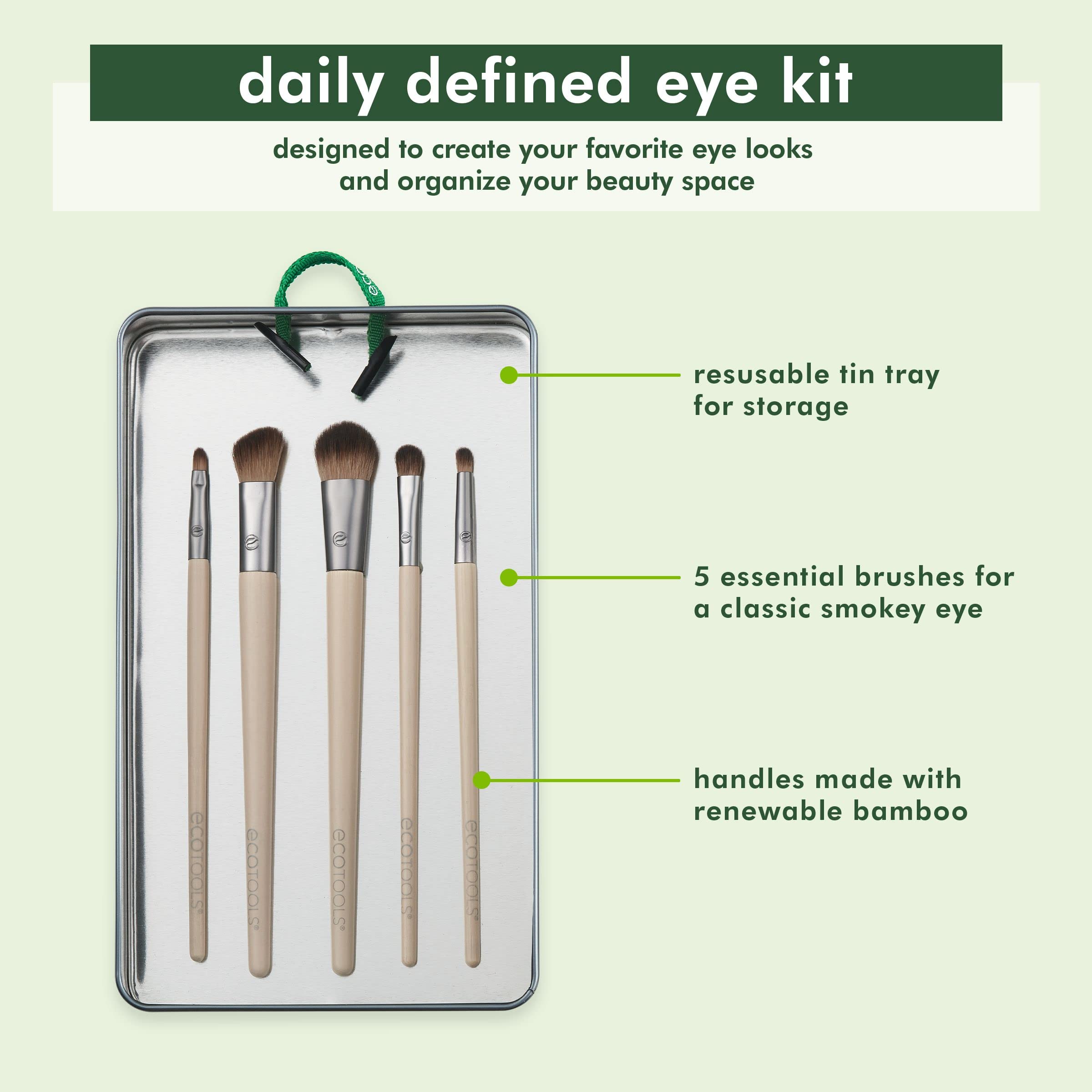 EcoTools Daily Defined Eye Brush Kit - 5 Piece Set for Liquid, Powder & Cream Eyeshadow & Eyeliner Application | Vegan, Cruelty-Free Synthetic Makeup Brushes | Perfect for Everyday Makeup & Professional Looks