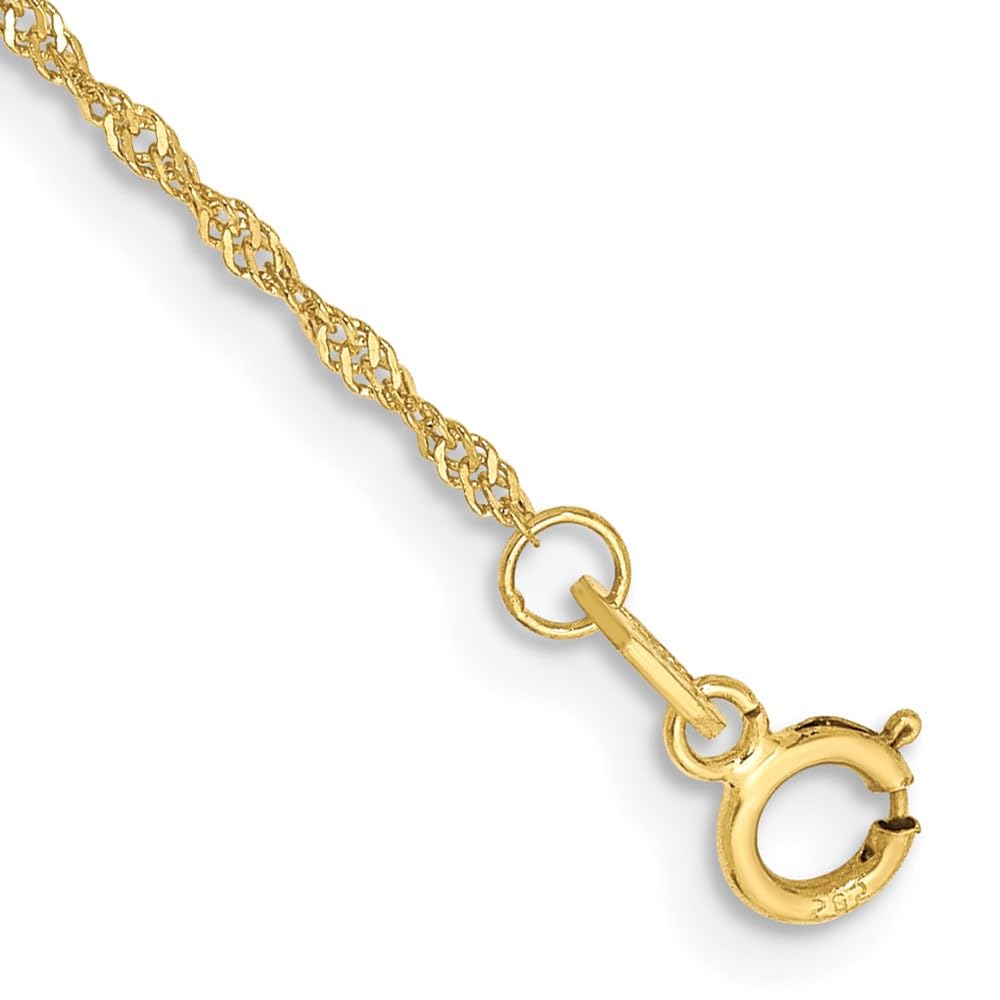 10K Solid Yellow Gold 1.1mm Singapore Chain Anklet - Dainty Summer Beach Foot Jewelry for Women | Perfect for Vacation, Pool Party & Boho Style Outfits