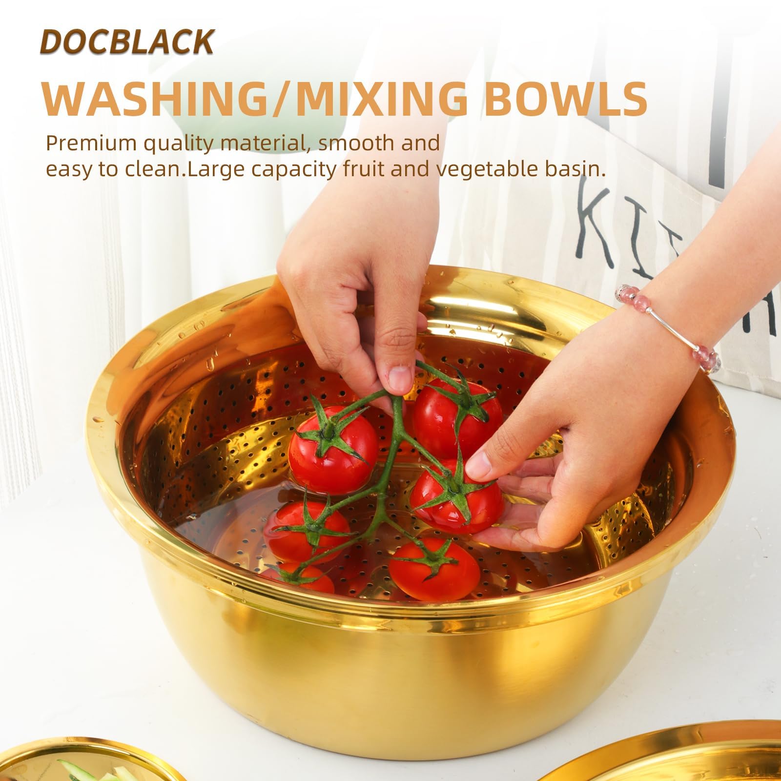 Premium 3-in-1 Stainless Steel Colander Set - Fine Mesh Kitchen Strainer for Fruits & Vegetables - Rose Gold Design - Ideal for Washing, Draining & Serving Salads, Pasta, Berries
