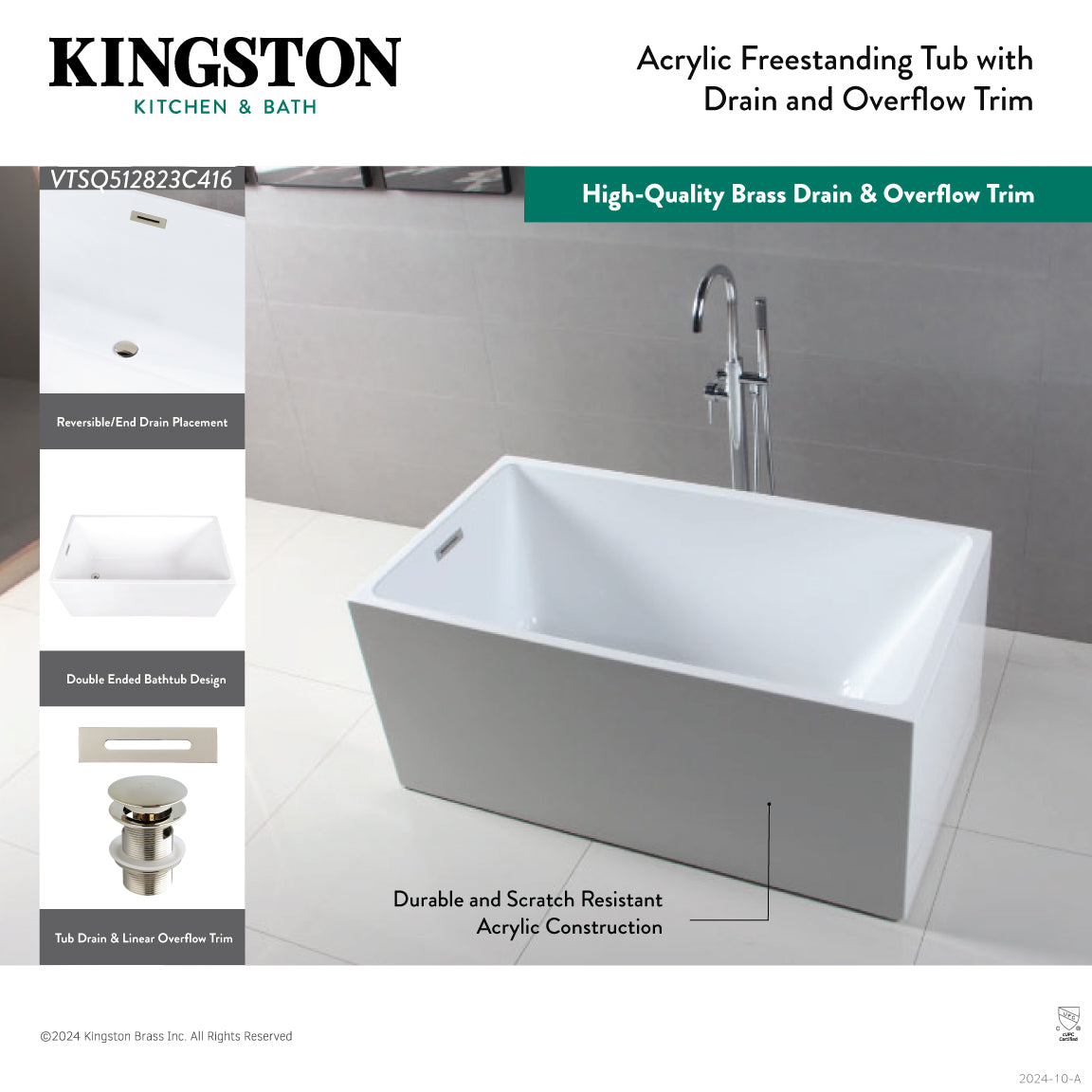 Aqua Eden 51 Inch Acrylic Freestanding Bathtub - Rectangular Double Ended Soaking Tub with Drain - Glossy White/Matte Black Finish - Perfect for Modern Bathroom & Spa Relaxation
