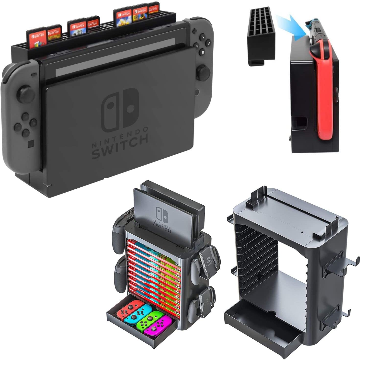 Skywin Nintendo Switch Game Storage Tower & Game Card Holder - Organizes 28 Games, Controllers & Accessories - Perfect for Gaming Setup & Travel